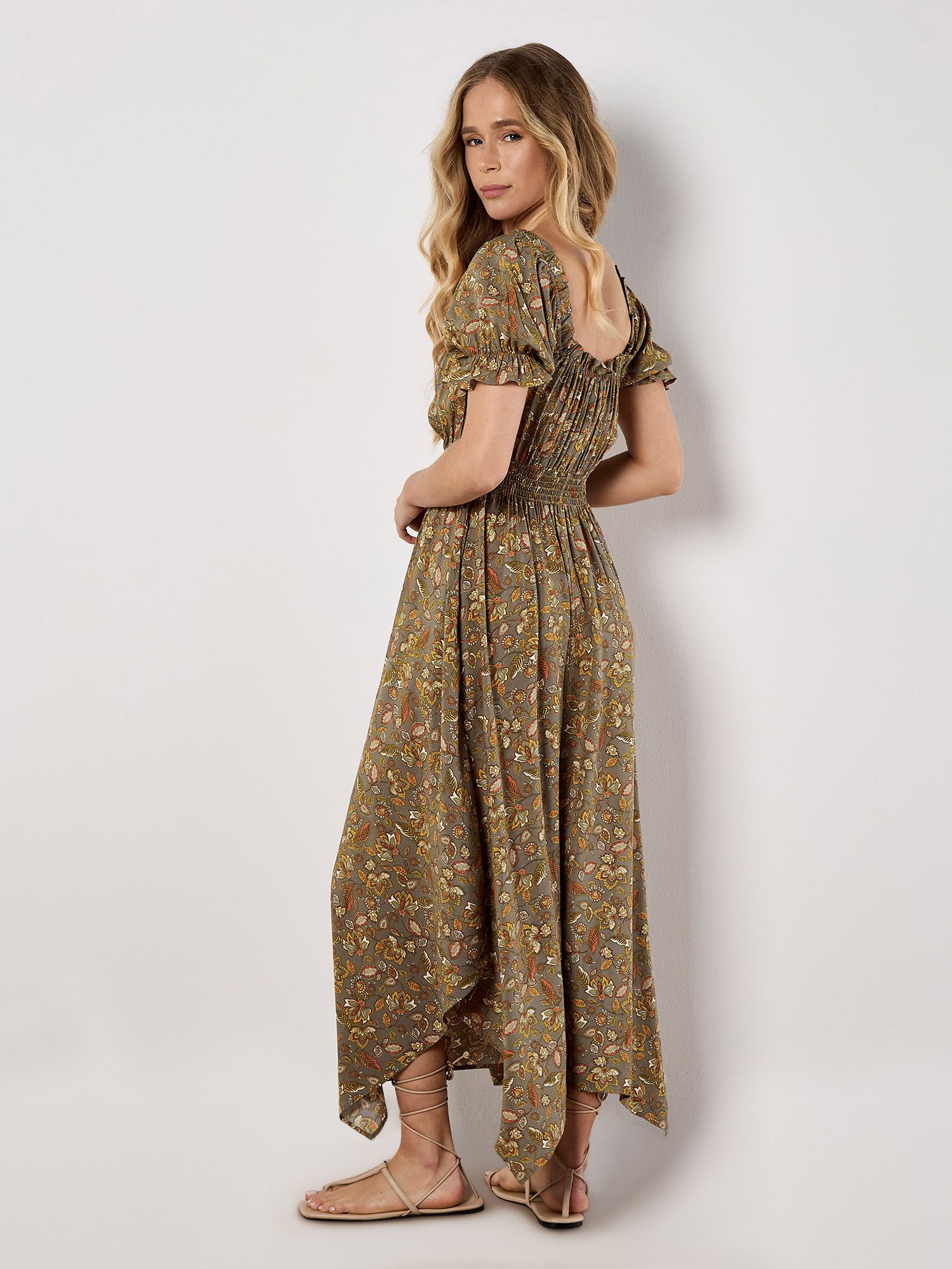 Apricot Midikleid Florales Kleid, mit Smokdetails günstig online kaufen