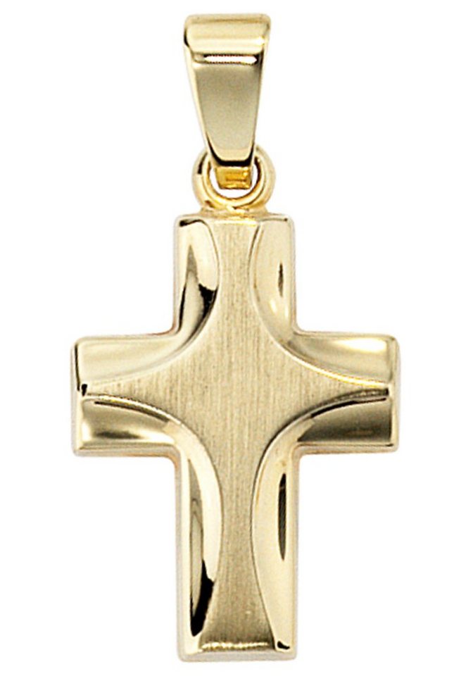 JOBO Kreuzanhänger Anhänger Kreuz, 585 Gold, Höhe ca. 17,8 mm, Breite ca.  11,1 mm, Tiefe ca. 1,7 mm