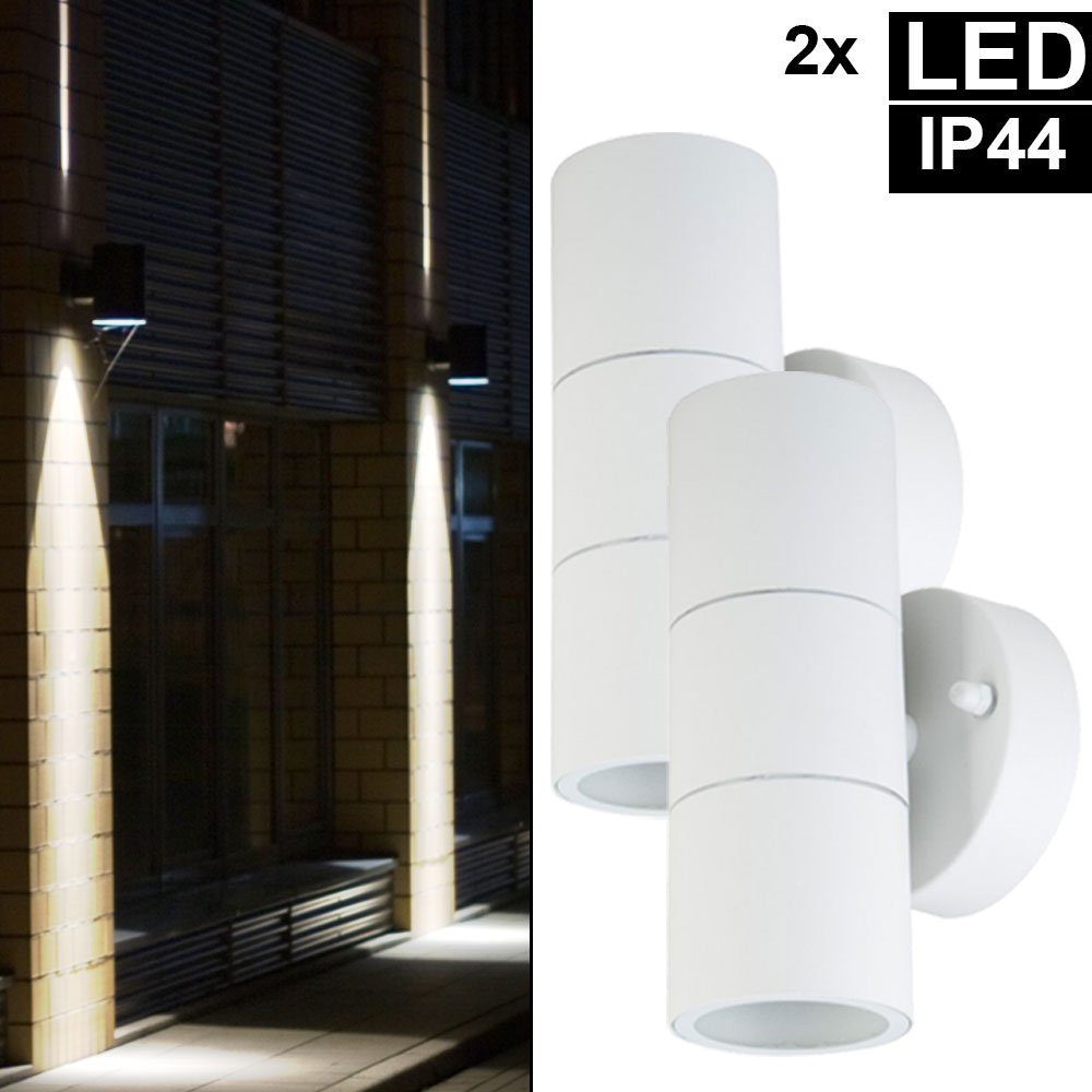 2er etc-shop Glas Beleuchtung Strahler Leuchtmittel DOWN inklusive, UP LED Wand Fassaden Außen-Wandleuchte, Garten Warmweiß, Set Hof