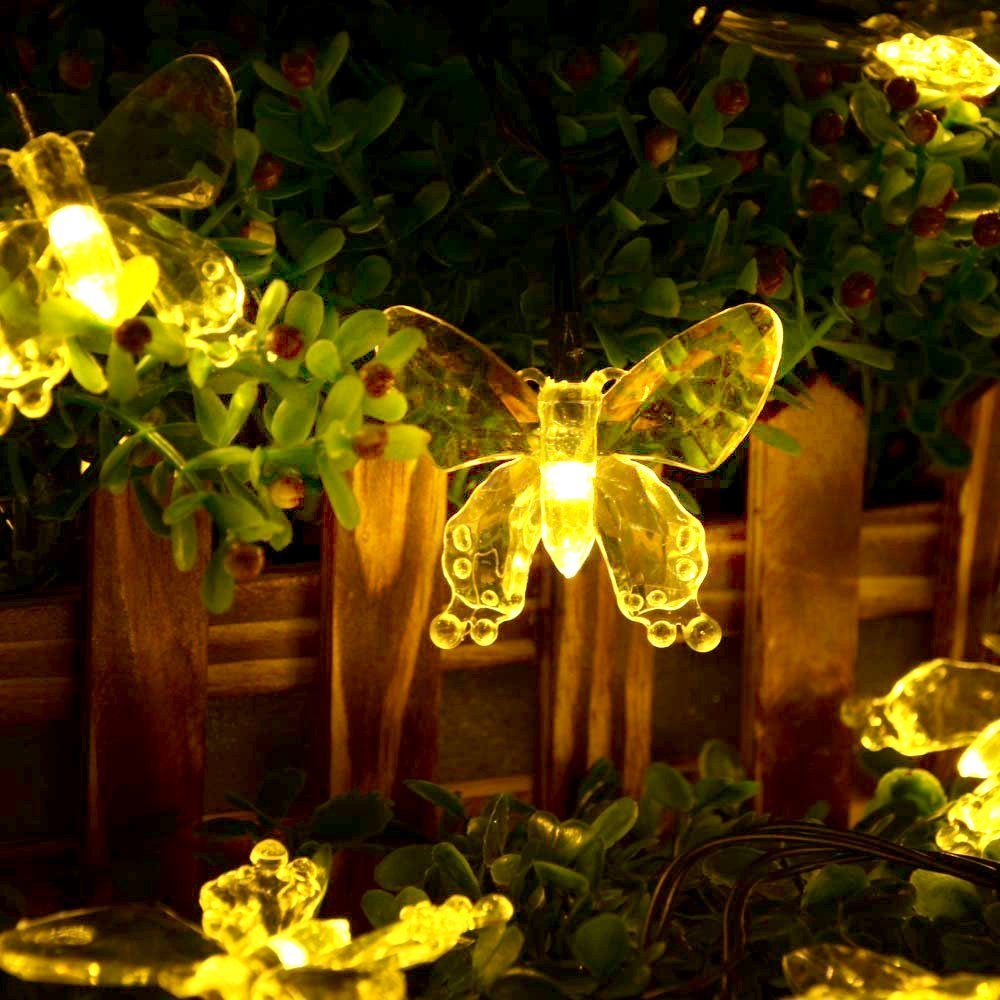 Schmetterlinge Warmweiß Lichterkette LED Solarleuchte 5m Solarleuchten Salcar Garten