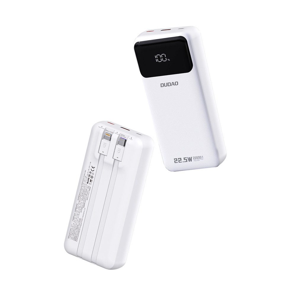Dudao Akkupack Kabelladegerät Powerbank 20000 mAh (1 St), 4 Ladeausgänge, LED-Anzeige, 22,5W Schnellladung