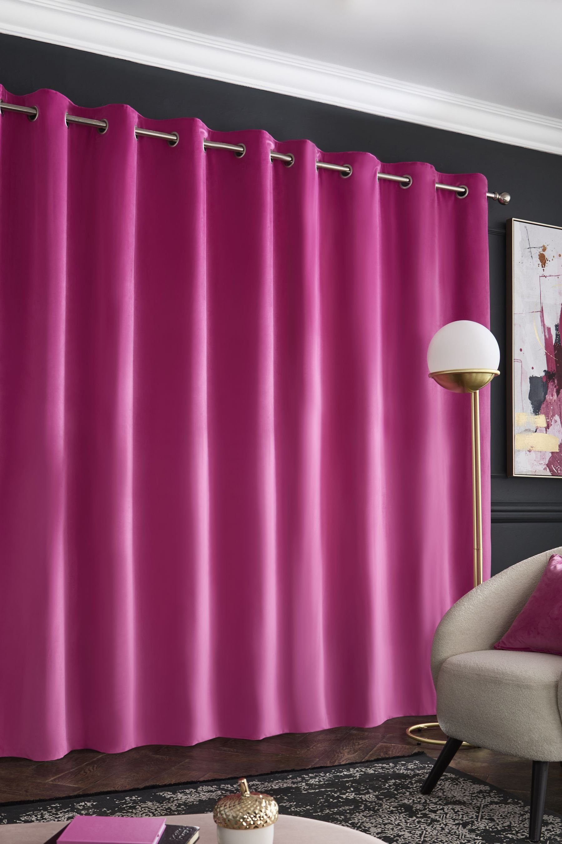 aus St) Ösenvorhänge Next, Pink Gefütterte Bright Vorhang (2 Mattsamt,