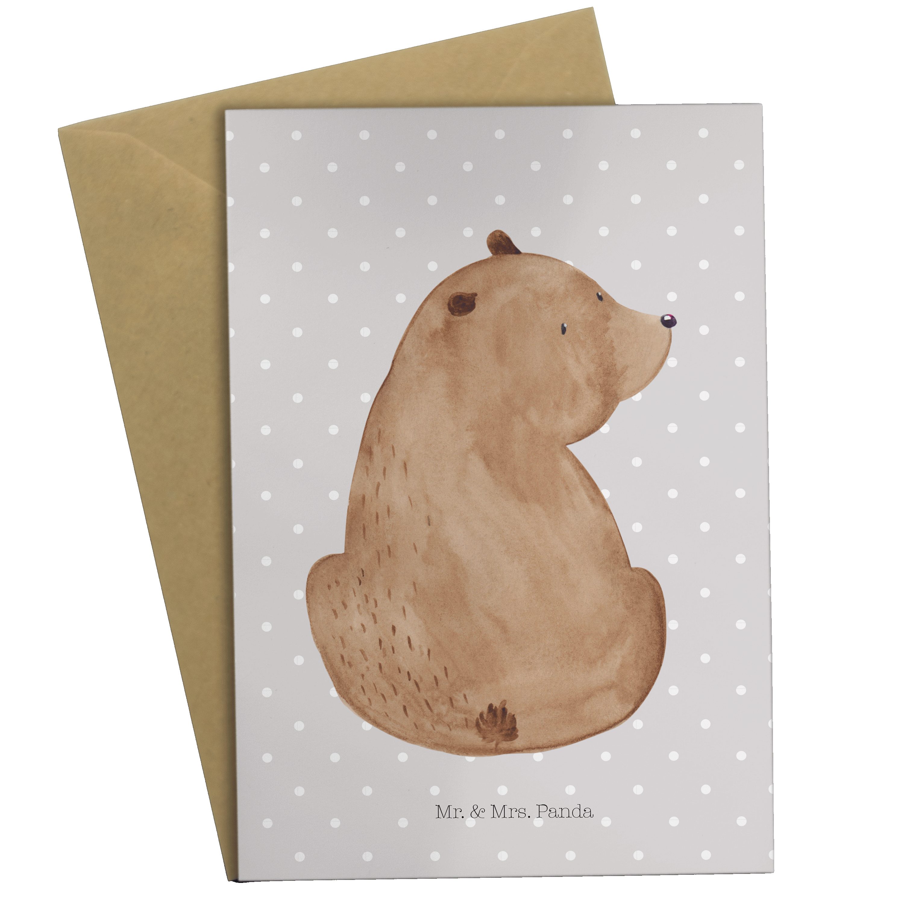 Mr. & Mrs. Panda Grußkarte Bär Schulterblick - Grau Pastell - Geschenk, Geburtstagskarte, Weishe | Grußkarten