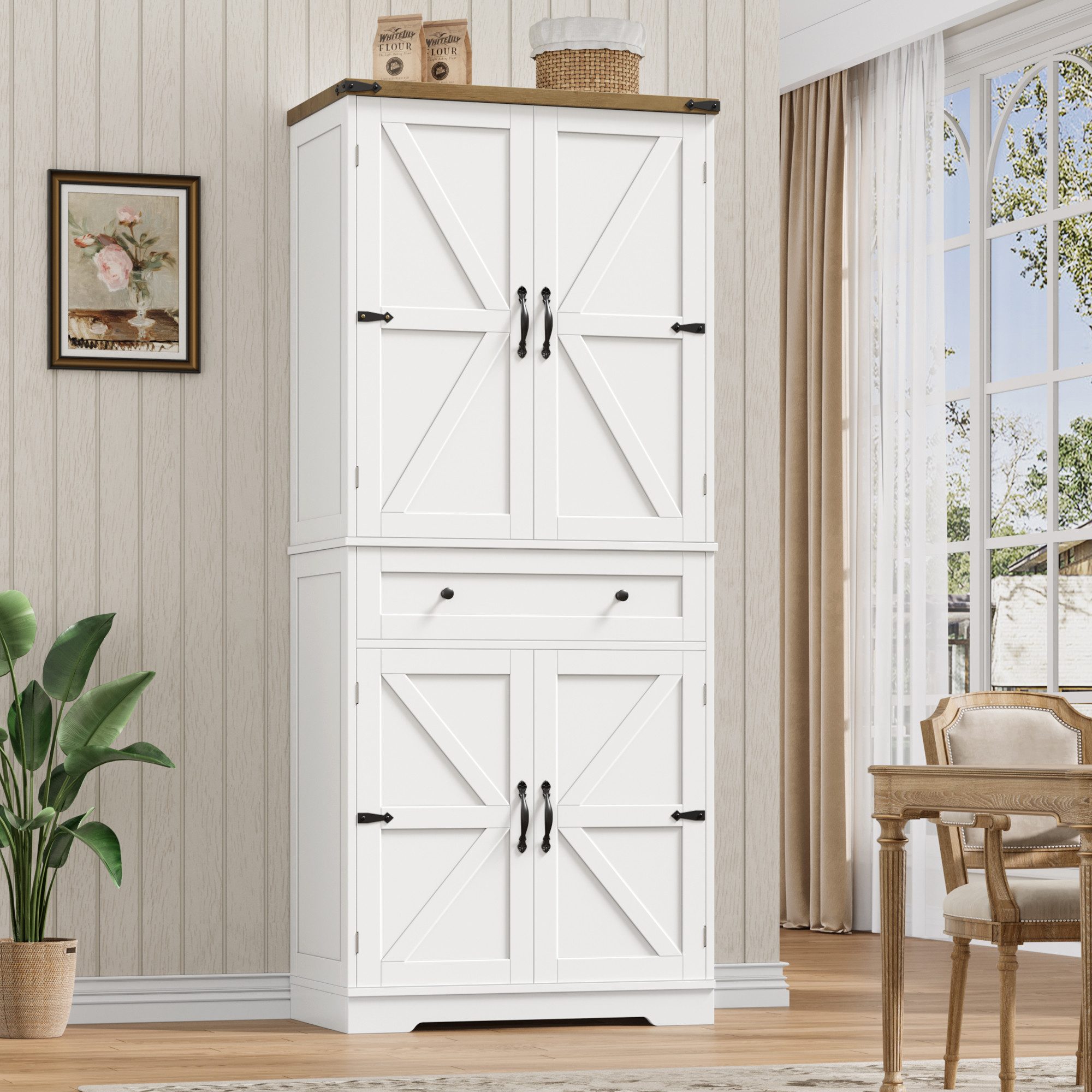 HOMECHO Küchenbuffet 180 cm Hoch Küchenschrank mit 4 Türen und Schubladen