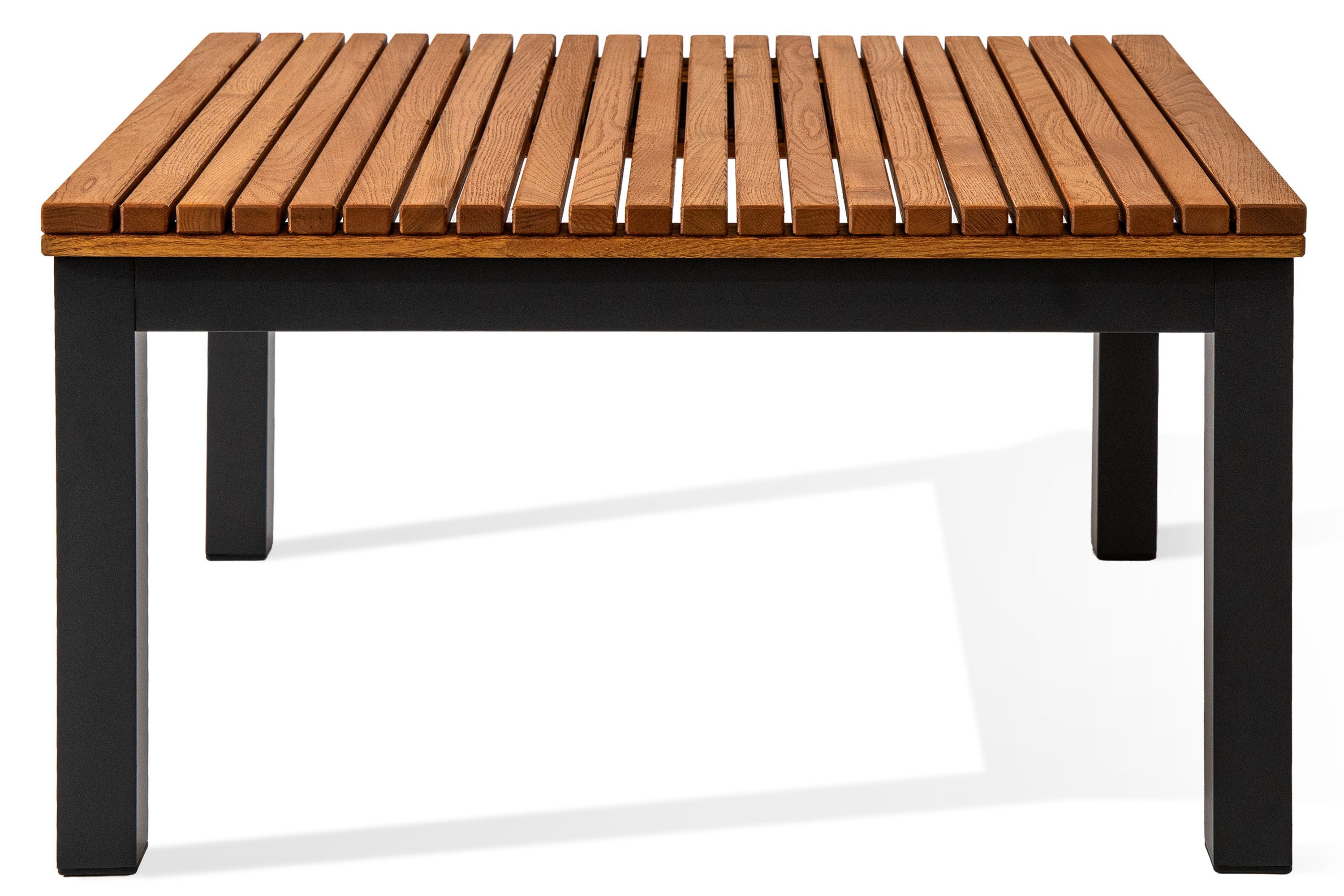 KONSIMO® Gartentisch ARIATO Balkontisch, Holztisch, Premiumqualität aus EU, handgefertigt (80 cm x 43 cm x 80 cm), stabiler Metallrahmen, Massiverobinienholz, witterungsbeständig