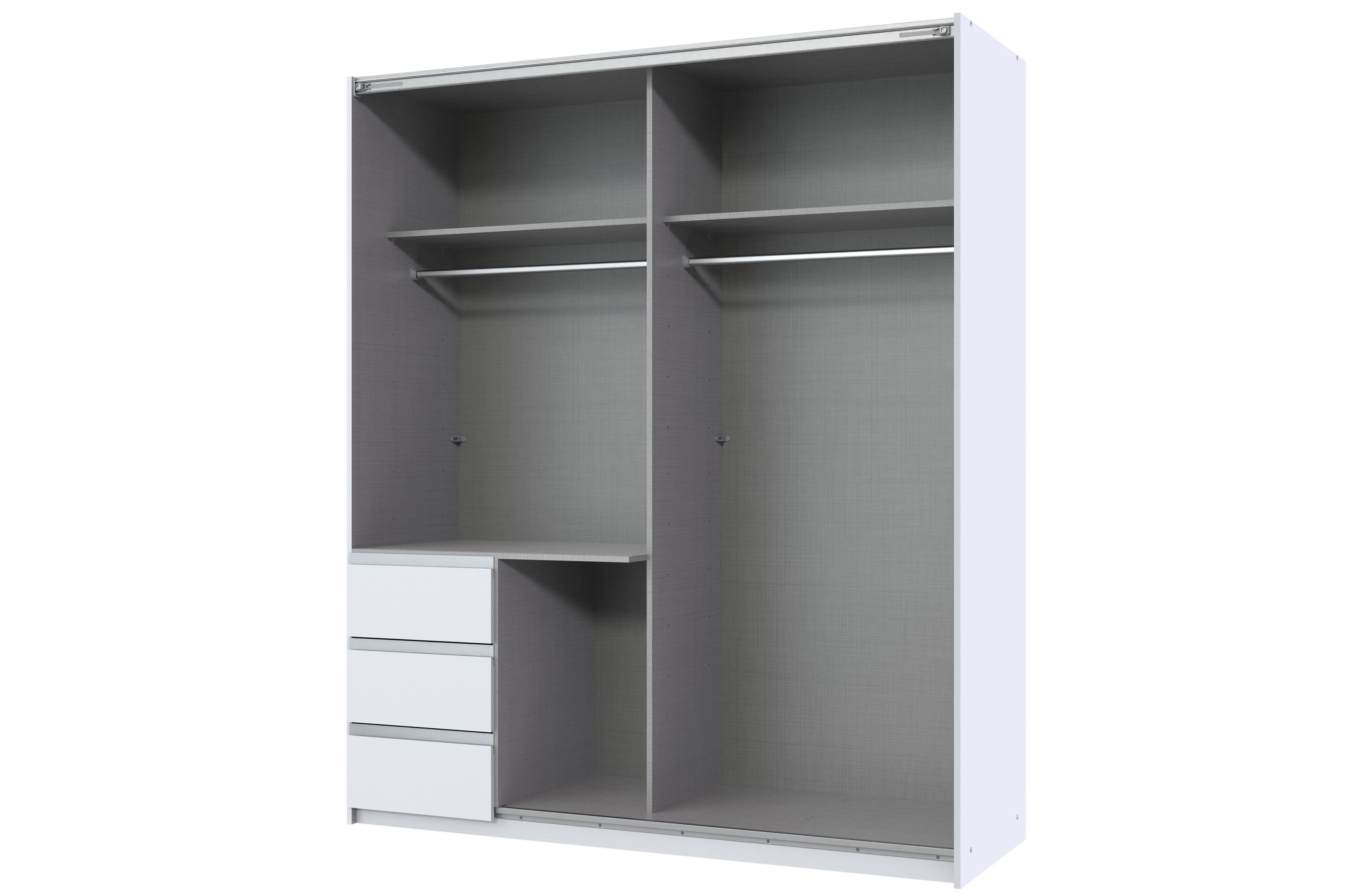 freiraum Schwebetürenschrank Stade 3 Schübe, in WEISS - 168x198x63cm (BxHxT)