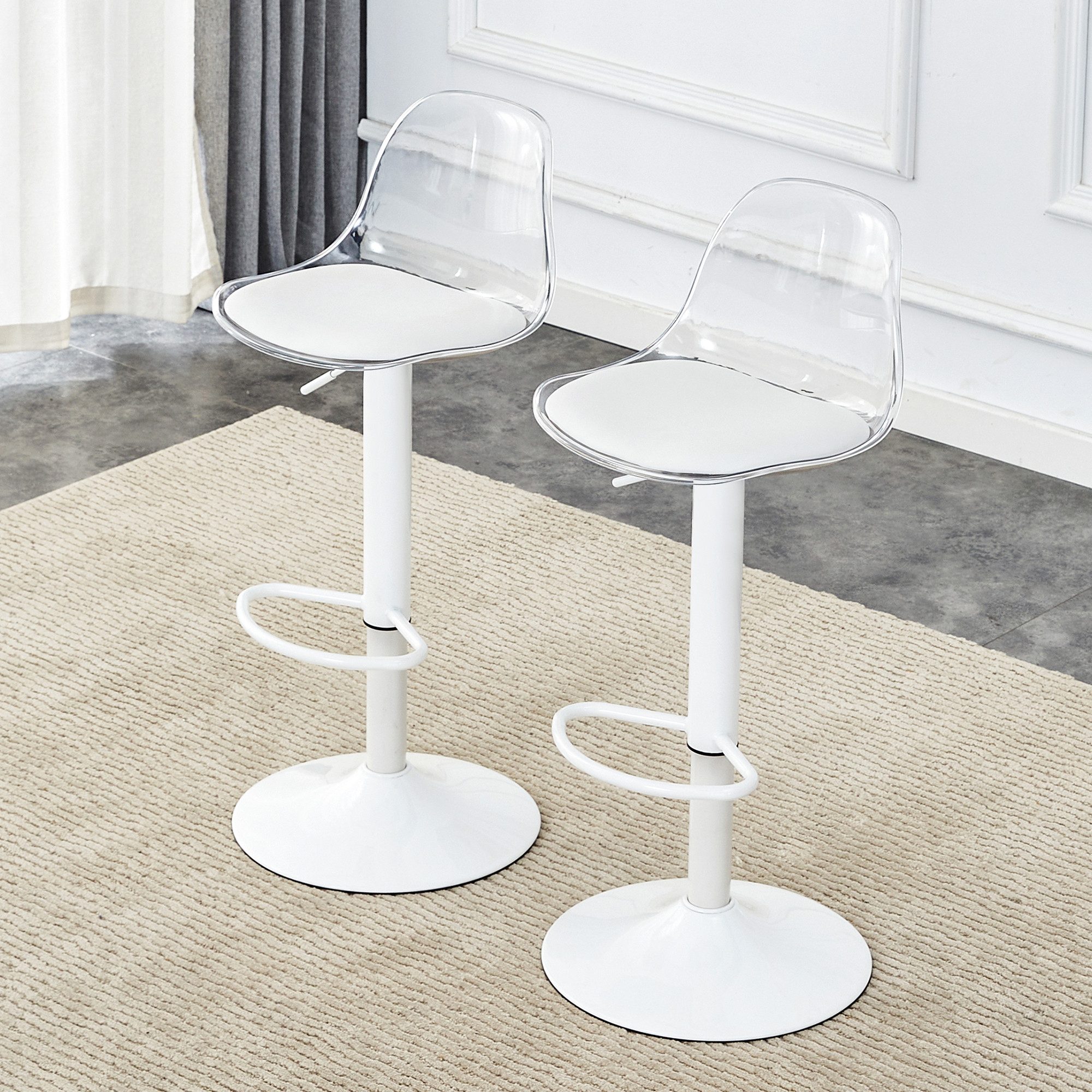 OKWISH Drehhocker Barstühle (2 St., 360° drehbar & goldfarbenen Metallbeinen (82–104 cm), 2er-Set höhenverstellbare Barhocker mit transparenter Rückenlehne