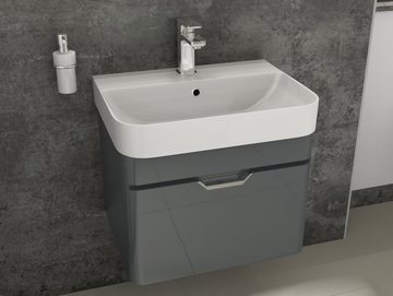 Aqua Bagno Badmöbel-Set Badschrank hängend mit Waschbecken 57cm anthrazit, (Badmöbel-Set, 2-St., aus 2 Teilen (Unterschrank,Waschbecken), Vollauszug, Softclose, vormontiert