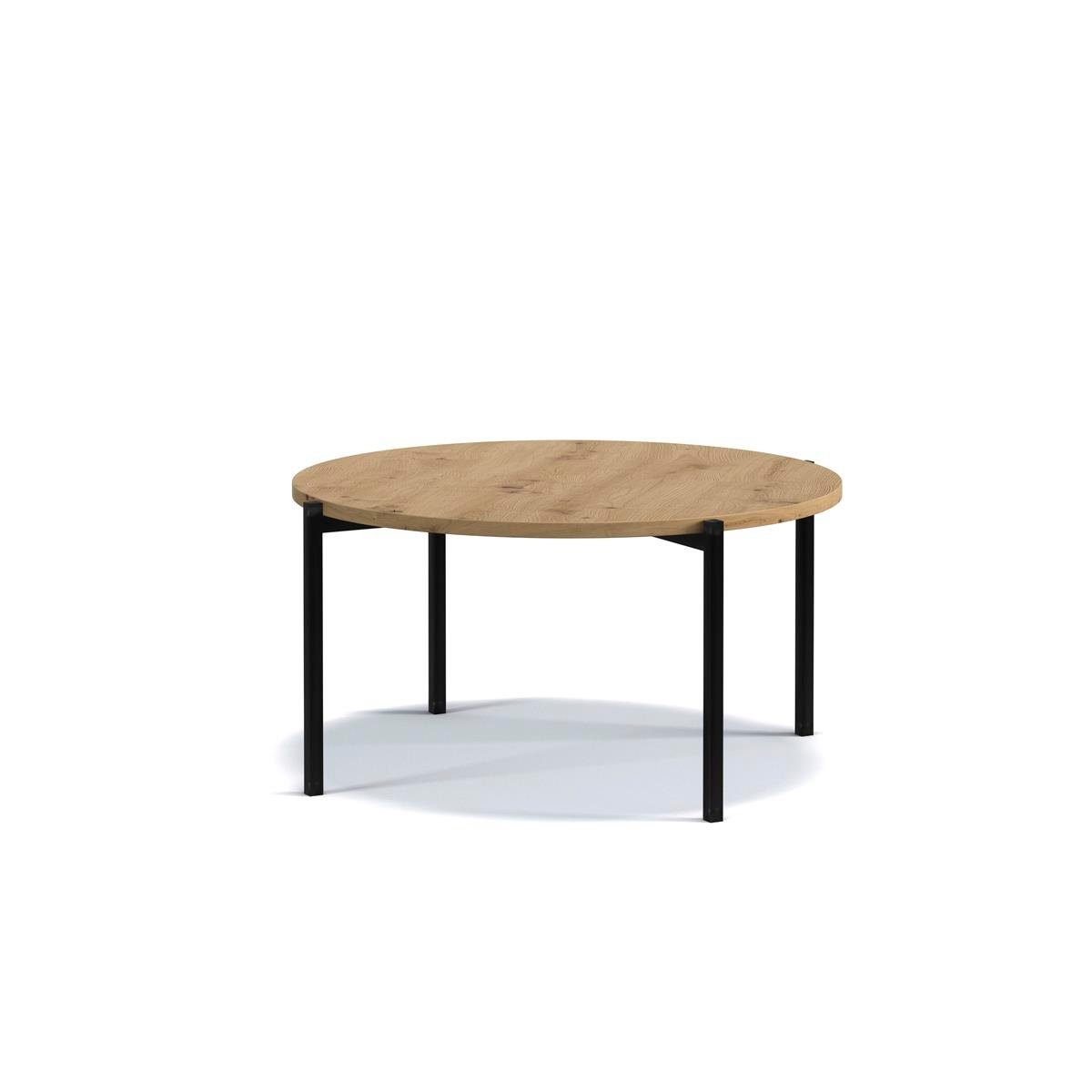 Eiche artisan Beautysofa Tisch artisan A Metallgestell, Couchtisch Wohnzimmer mit für (schwarz / runder Farbe), Sigma
