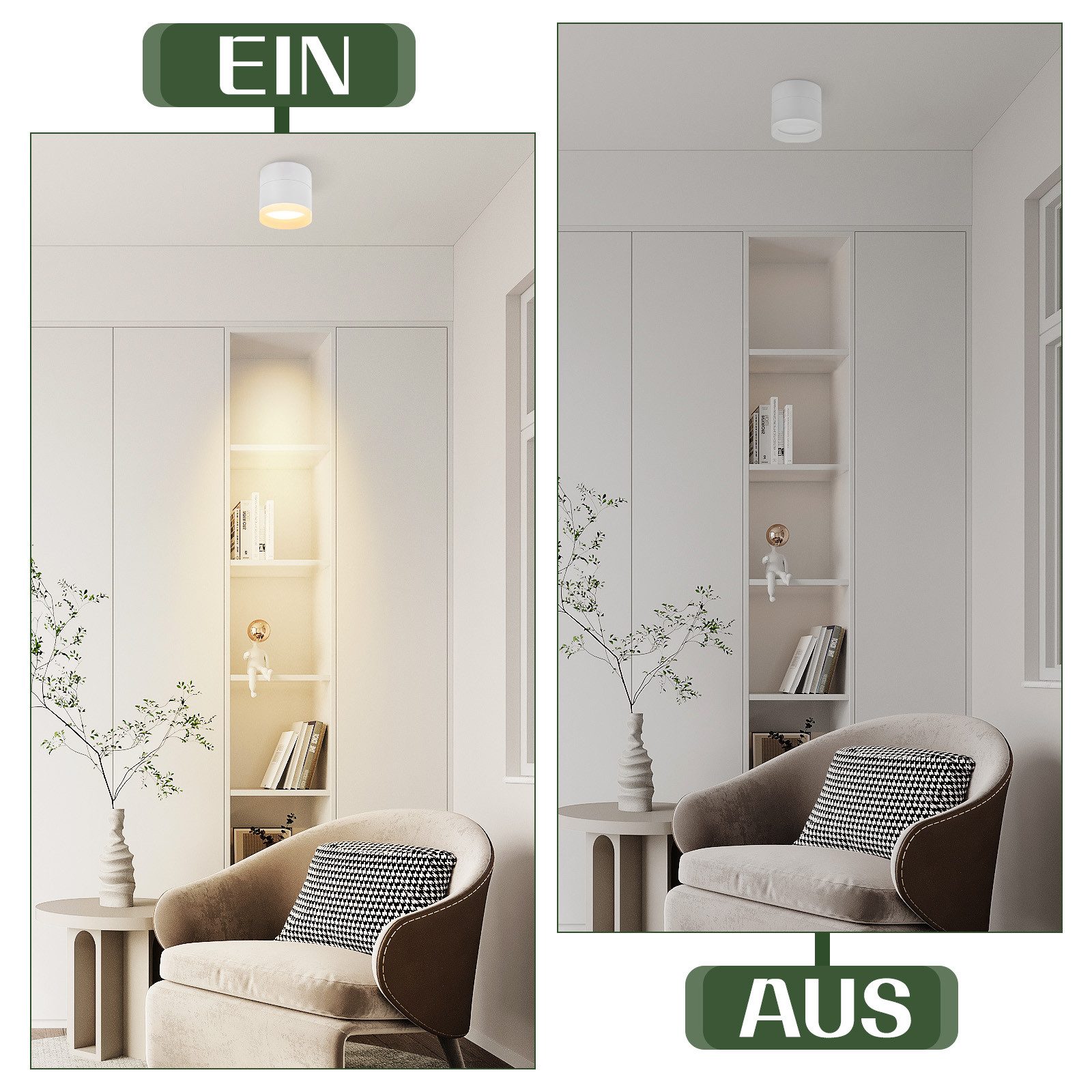 ZMH LED Deckenstrahler Weiß Rund 3000K 5W GX53 Deckenlampe Acryl Wohnzimmer 2-er Set, LED fest integriert, Warmweiß, 5101 LM Kleine Aufbaustrahler für Flur Schl – Bild 5 von 5