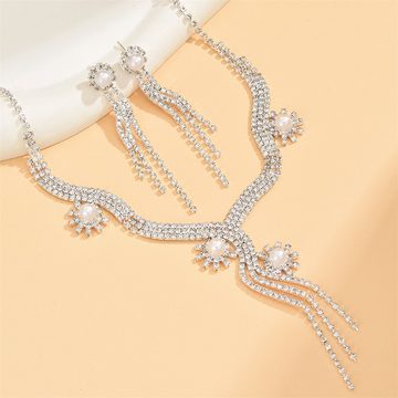 Rouemi Choker-Set Mode Perle Zirkonia Halskette, Halskette Ohrringe Set Hochzeit Prom