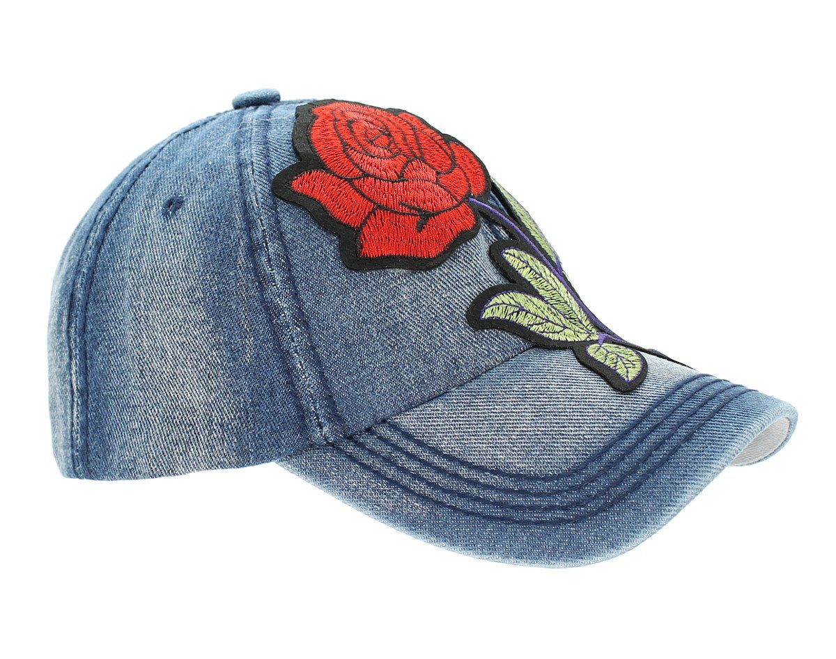 Schirmmütze Blumen dy_mode mit Baseball Aufnäher Damen Baseball K005-Hellblau Cap Mütze Cap Kappe
