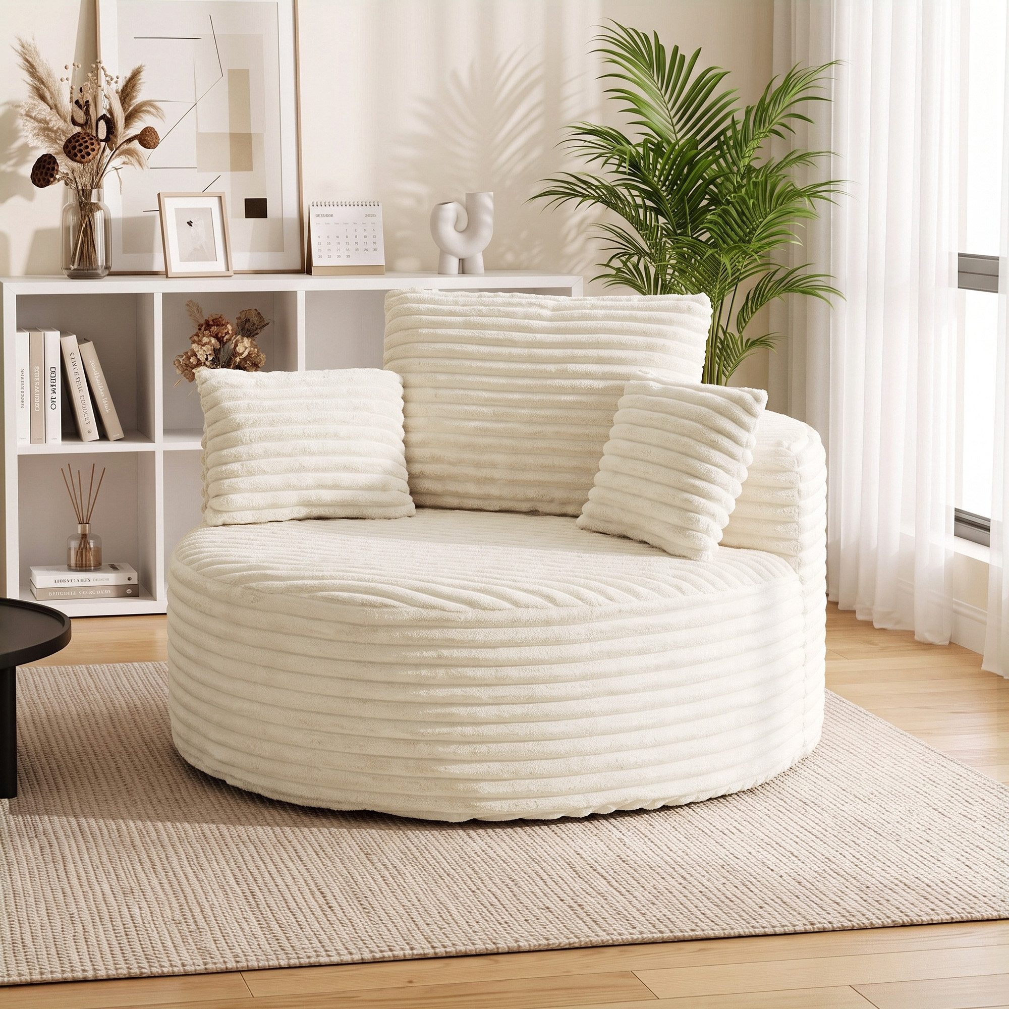 REDOM Sessel Relaxsitz Cremeweiß mit 4 Kissen und tiefer Polsterfläche (Packung, 1-St., Einzelsitz für Zuhause mit flexiblem Rahmenlosen Aufbau), Wohnzimmer Sitzmöbel mit Vollschaum Konstruktion Design