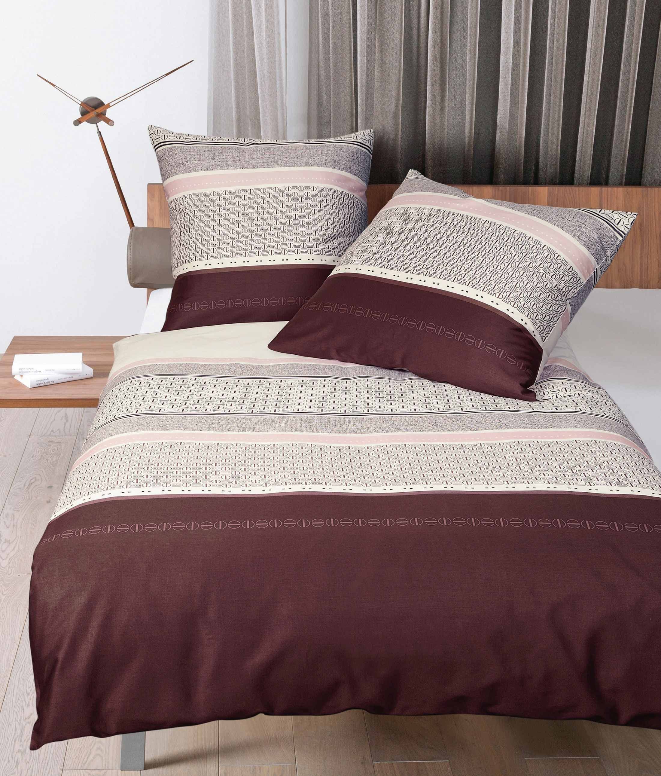 Janine Bettwäsche Janine J.D. Mako-Satin Bettwäsche 155x220 Streifen Kleinkaro rosenholz, Mako-Satin, 2 teilig