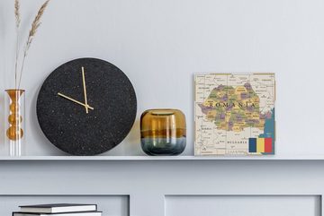 OneMillionCanvasses® Leinwandbild Bunte und alte Karte von Rumänien mit der Flagge, (1 St), Leinwand Bilder für Wohnzimmer Schlafzimmer