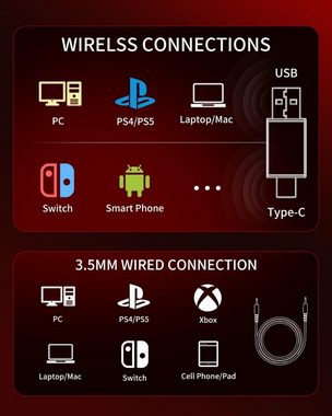 ozeino YY-OW310-DE Wireless 2.4GHz Type-C & USB Gaming-Headset (Abnehmbares Mikrofon mit Geräuschunterdrückung., 5H Für PC/PS4/PS5 Headset Mit Mikrofon)