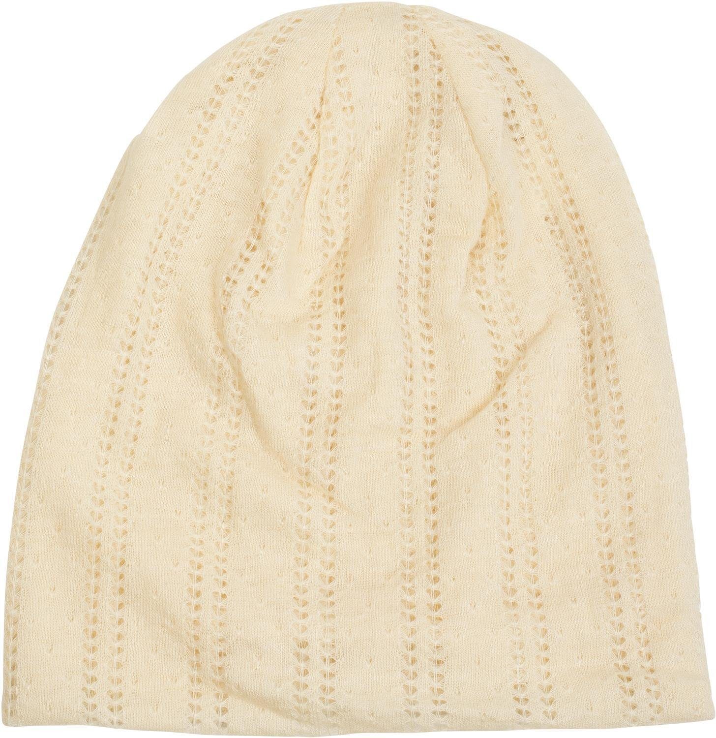 mit Strickmütze (1-St) Beanie Lochmuster Creme-Beige Feinstrick styleBREAKER