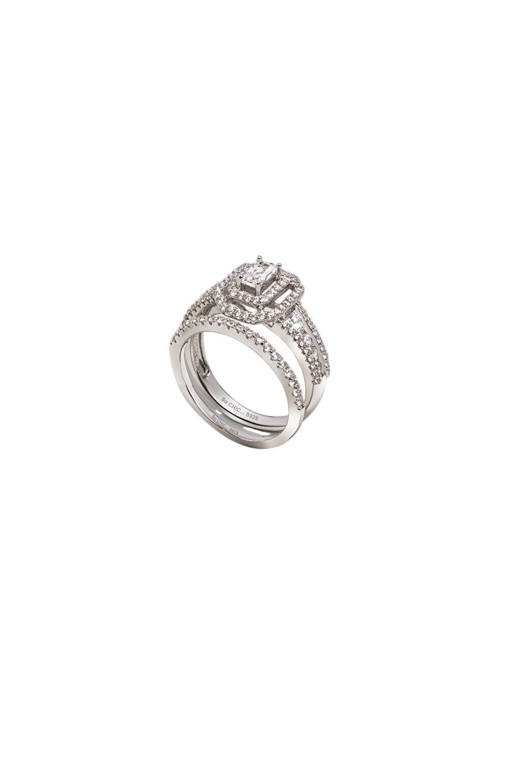So CHIC... Silberring Doppel-Baguette Ring 18K Weißgold