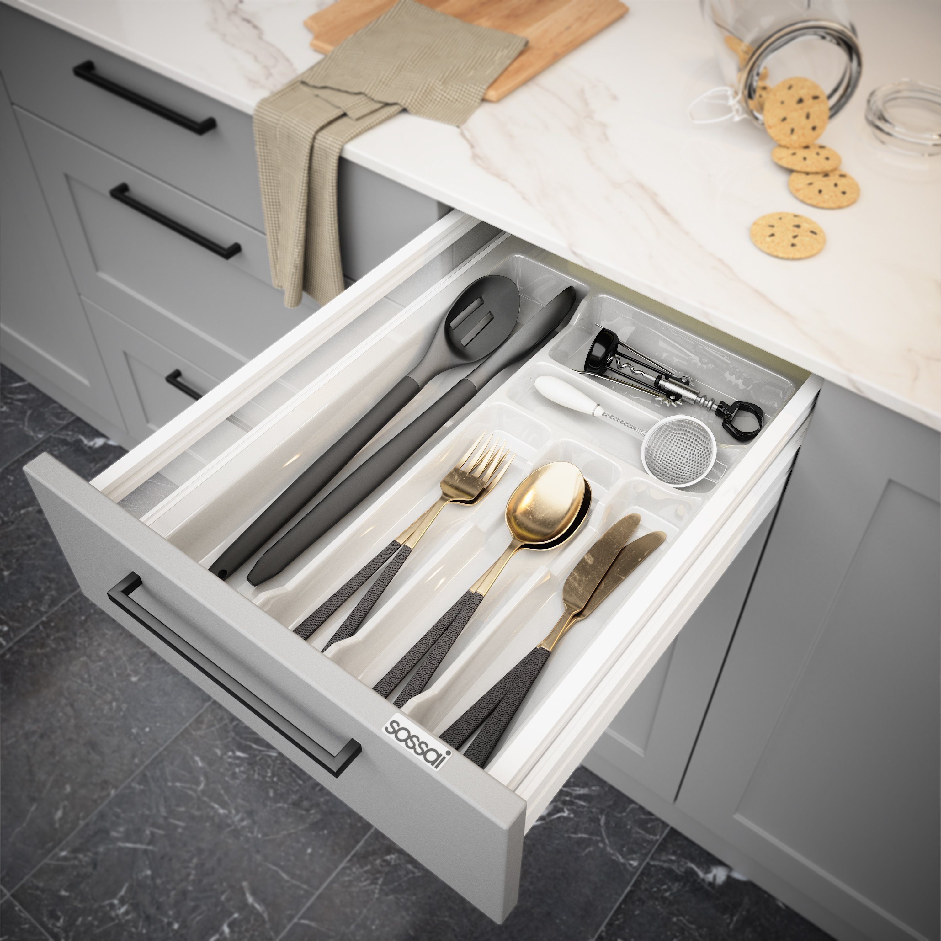 sossai® Besteckeinsatz Besteckkasten für Schubladen 30-90cm in Weiß, 33x49c günstig online kaufen