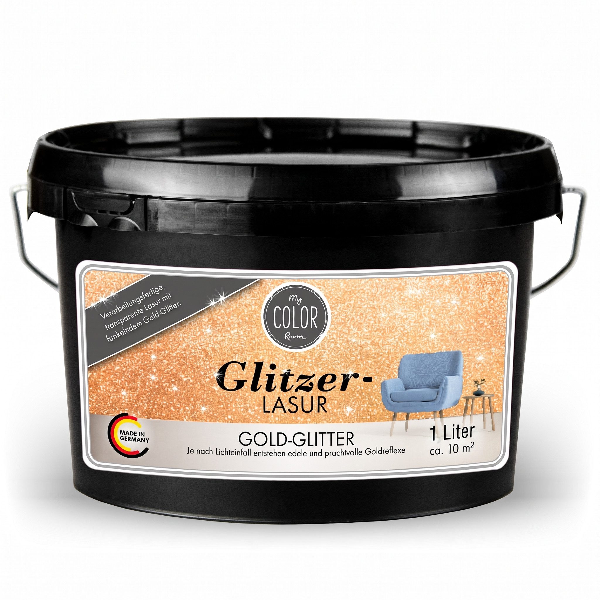 My COLOR Room Lasur Glitzer-Lasur transparent für Wände & Decken, seidenmatt, transparent, Glitzereffekt, seidenmatt, wasserbasiert