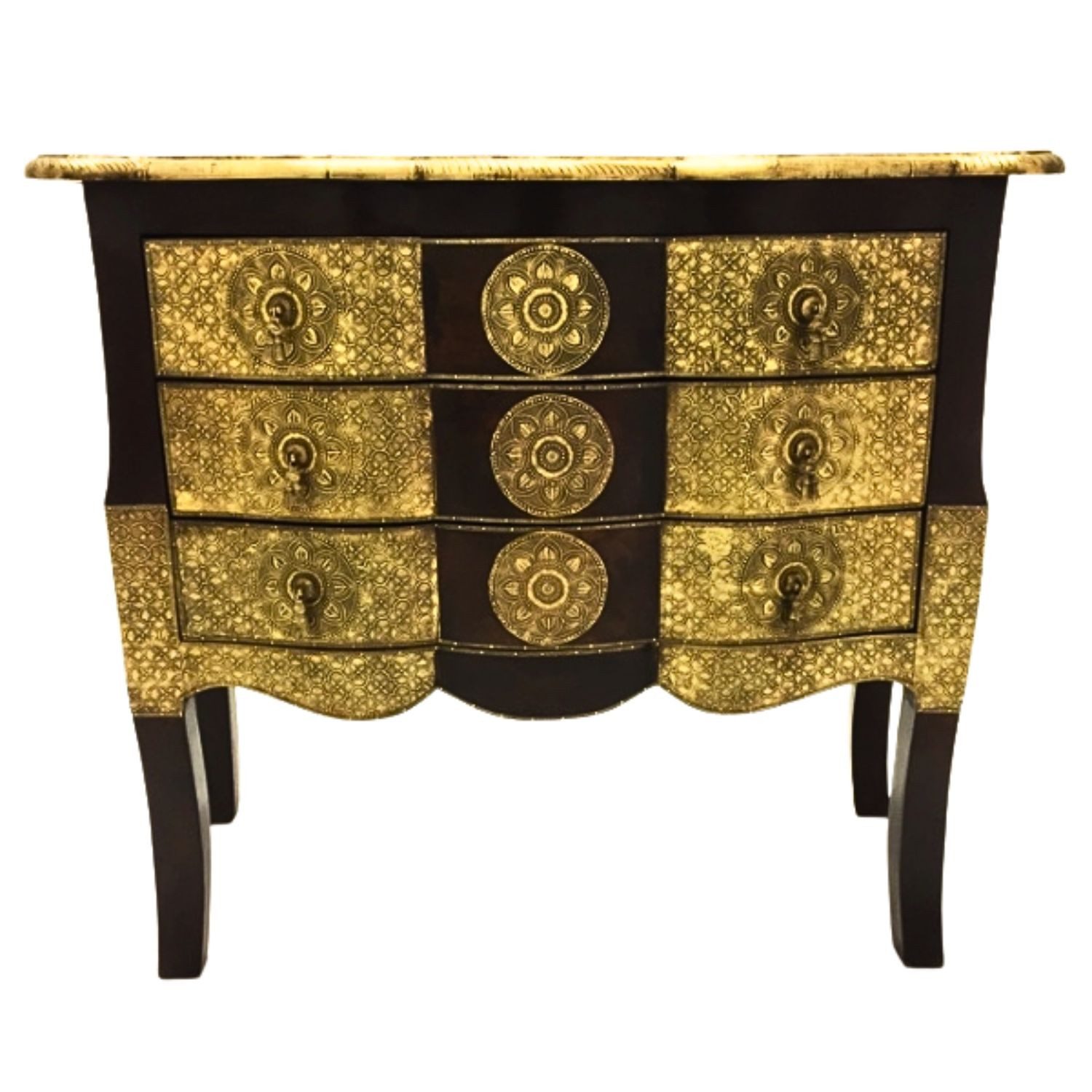 Marrakesch Orient & Mediterran Interior Kommode Orientalische Massivholzkommode Durga handgemacht messingverziert 75cm (1 St), Handarbeit