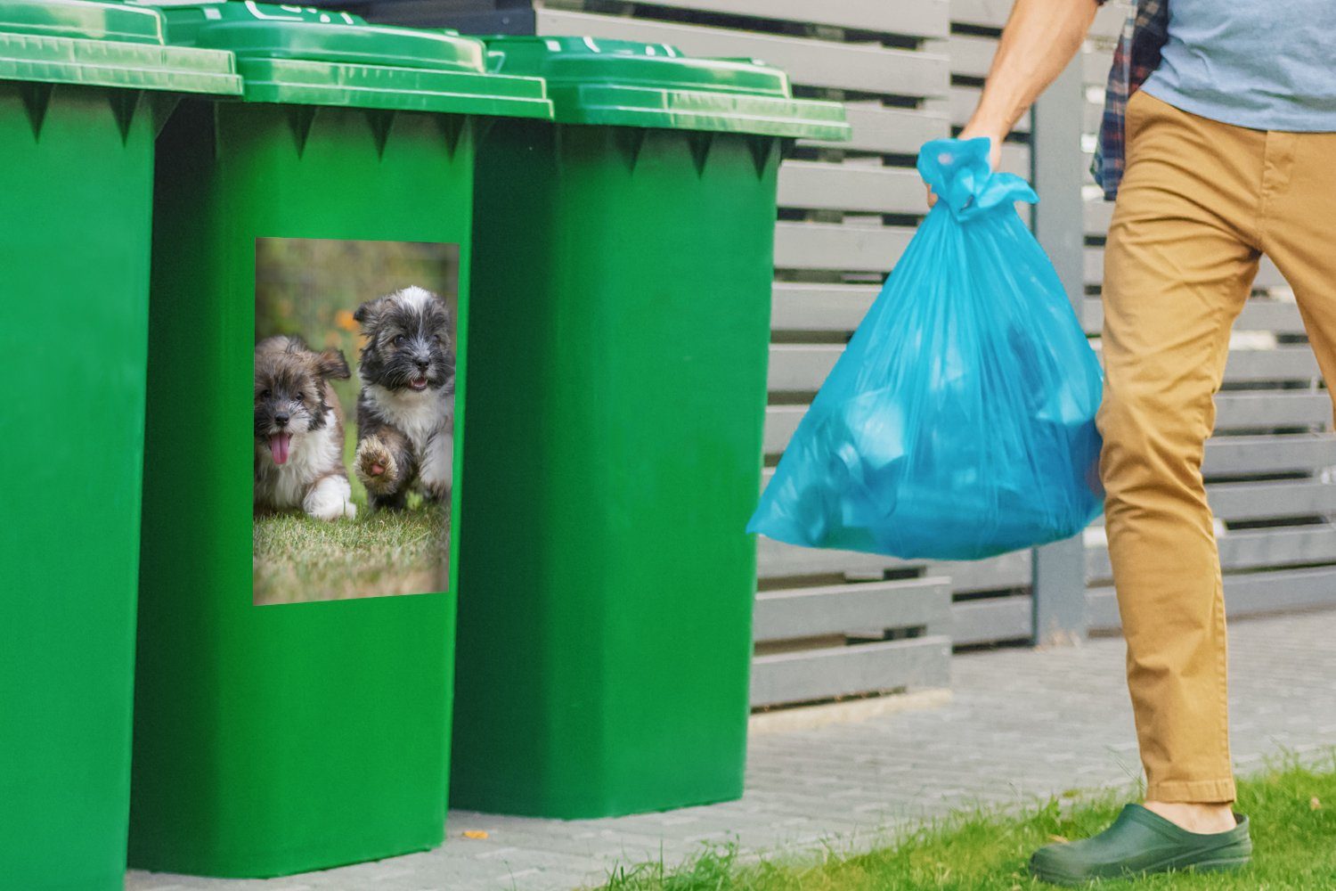 Mülleimer-aufkleber, Container, Sticker, Abfalbehälter Hunde MuchoWow Welpen Tiere - Mülltonne, St), (1 Wandsticker -