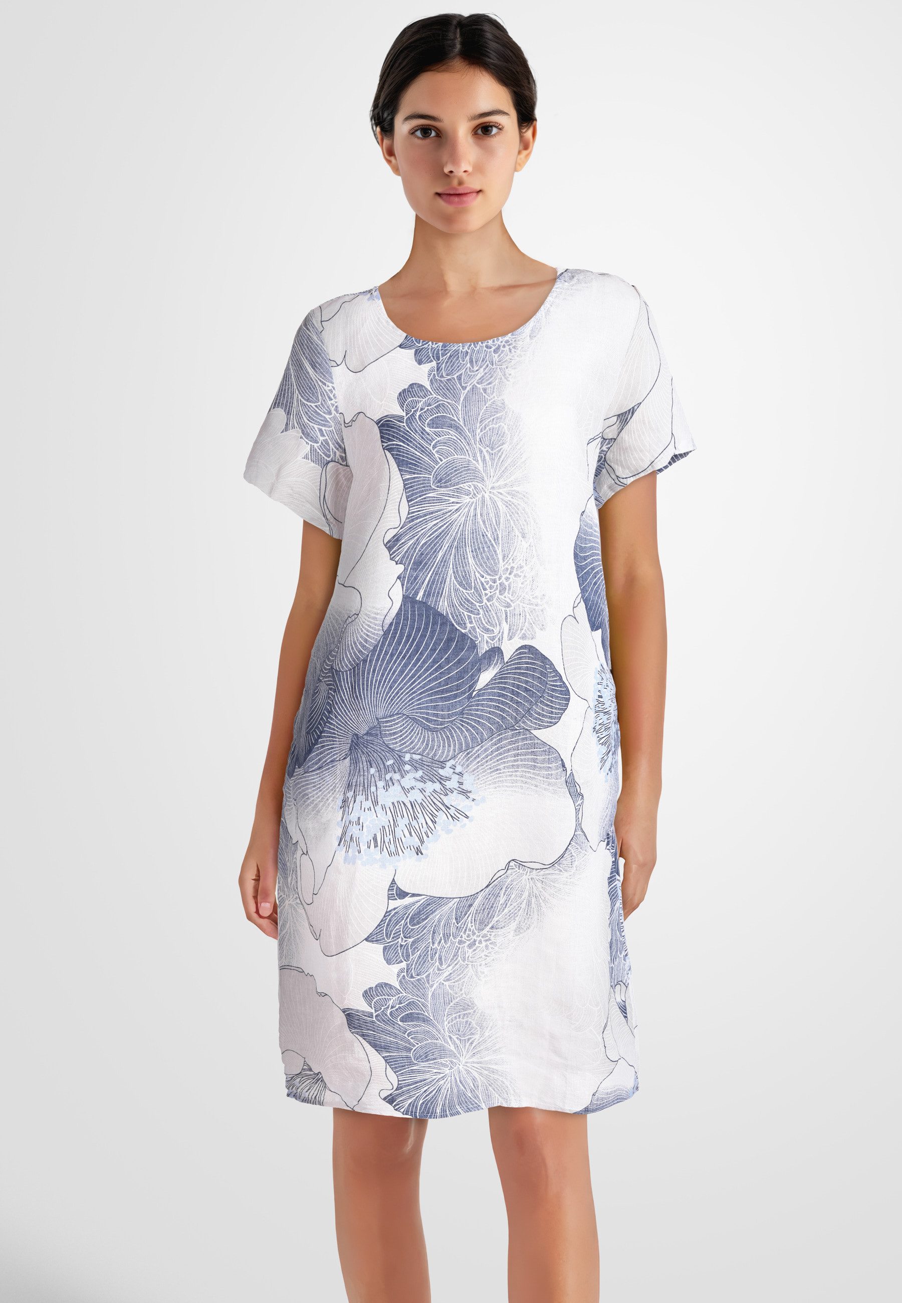 Sommerkleid Leinenkleid knielang mit kurzen Ärmeln
