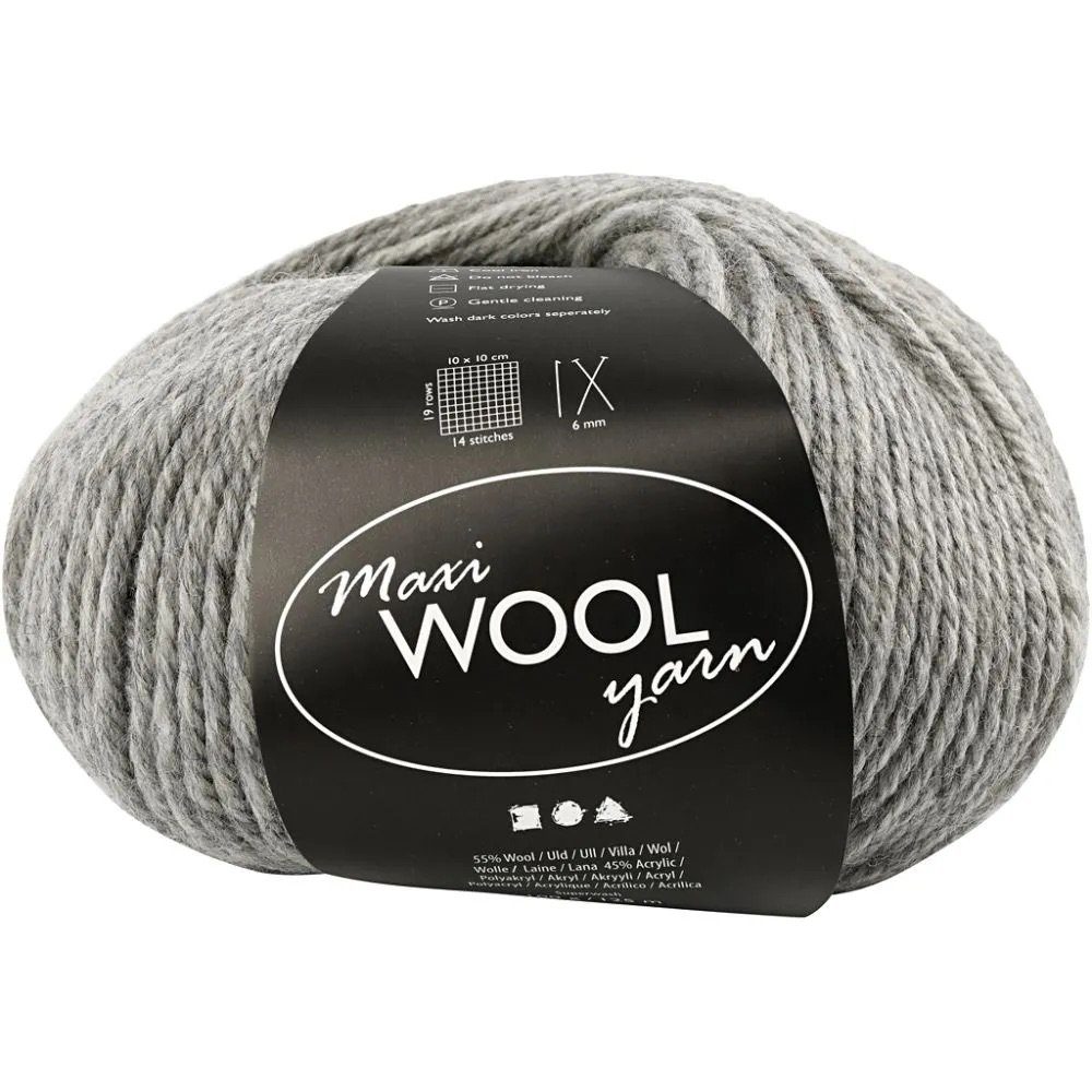 Creotime Dekofigur Wolle Maxi WOOL yarn, L: 125 m, 100 g/ 1 Knäuel hellgrau meliert