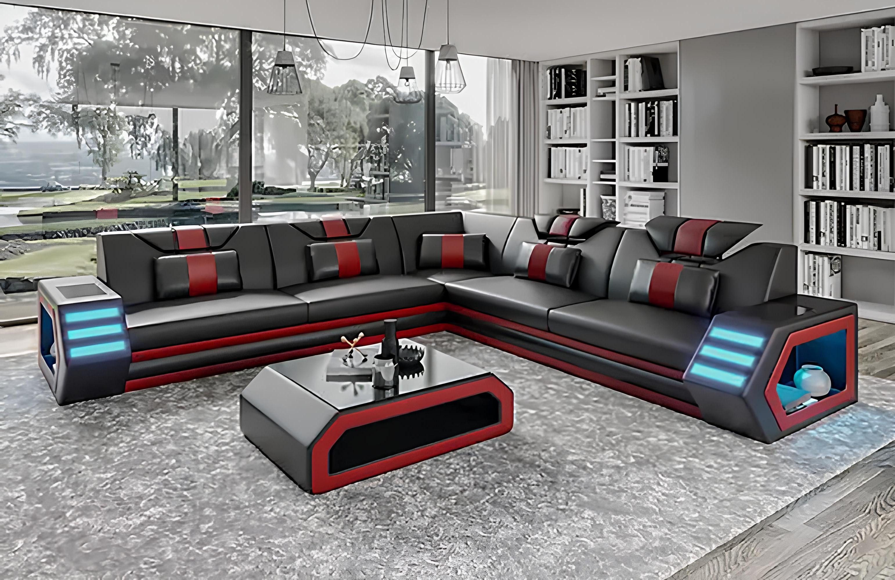 Xlmoebel Ecksofa Elegantes Ecksofa aus Leder in L-Form mit passendem Tisch, Hergestellt in Europa