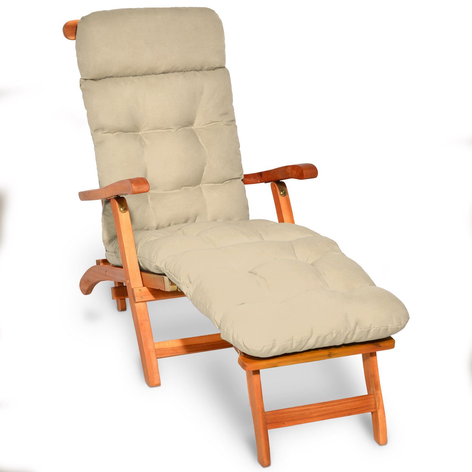 Beautissu Polsterauflage Bequeme Liegenauflage Deckchair, 200x50x8 cm, Natur, Gartenliege Auflage mit Schaumflockenfüllung – Polster für Liegestuhl