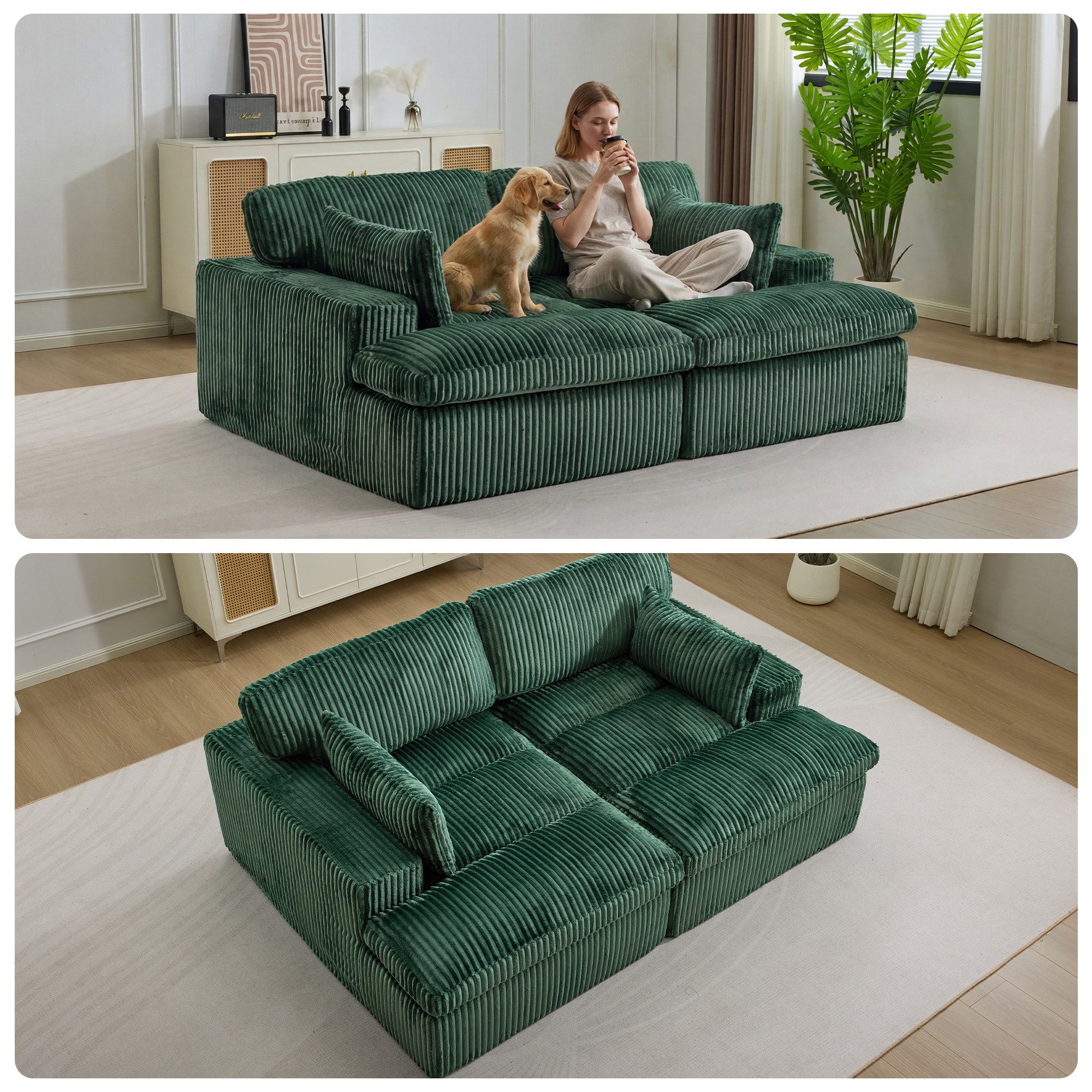 Vankel Loungesofa Schlafsofa 2-Sitzer Couch mit Bettfunktion und weichem Cordstoff, Bequemes Sofa für kleine Räume mit weichem Cord und Gästefunktion