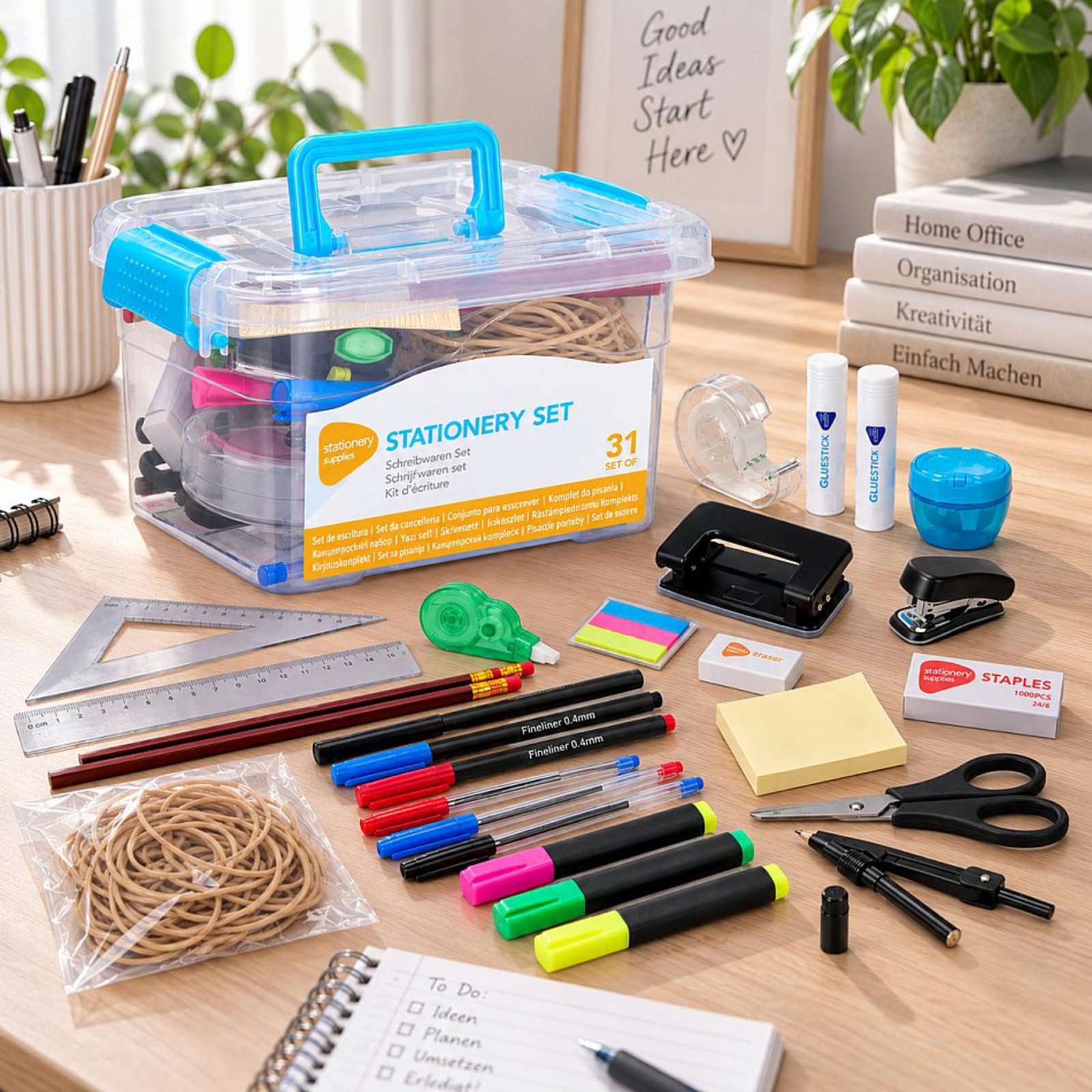 Koopman Bleistift Schreibwaren Set Aufbewahrungsbox Stifteset 31tlg, (Stück, 31-tlg., Packung), Vielseitig, Haushalt, Büro, verschliessbare Box
