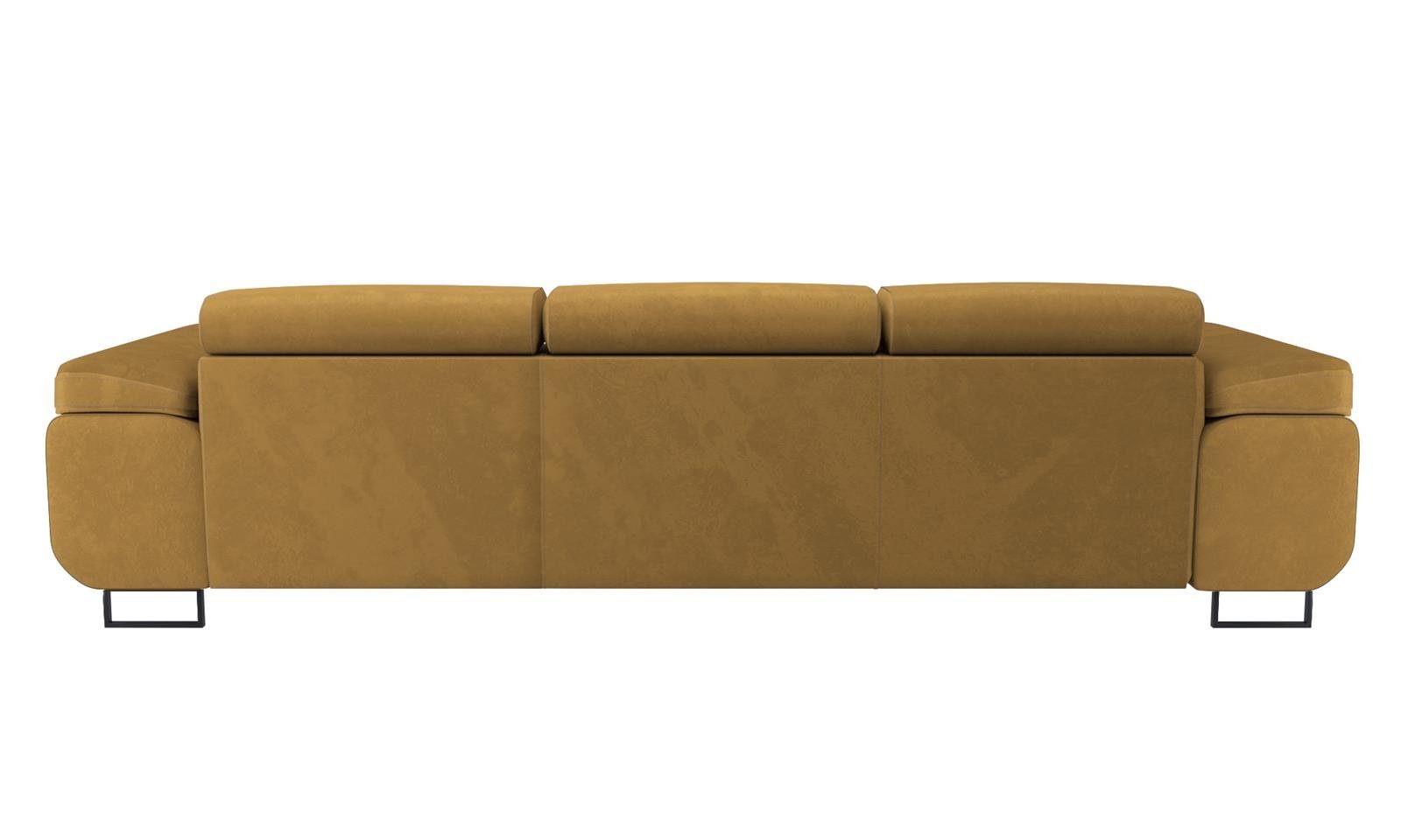 Dreisitzer Beautysofa Schlaffunktion Stil, modernen Verstellbare Kopfstütze, Schlafsofa Couch 48) mit (monolith Schlafsofa senfgelb