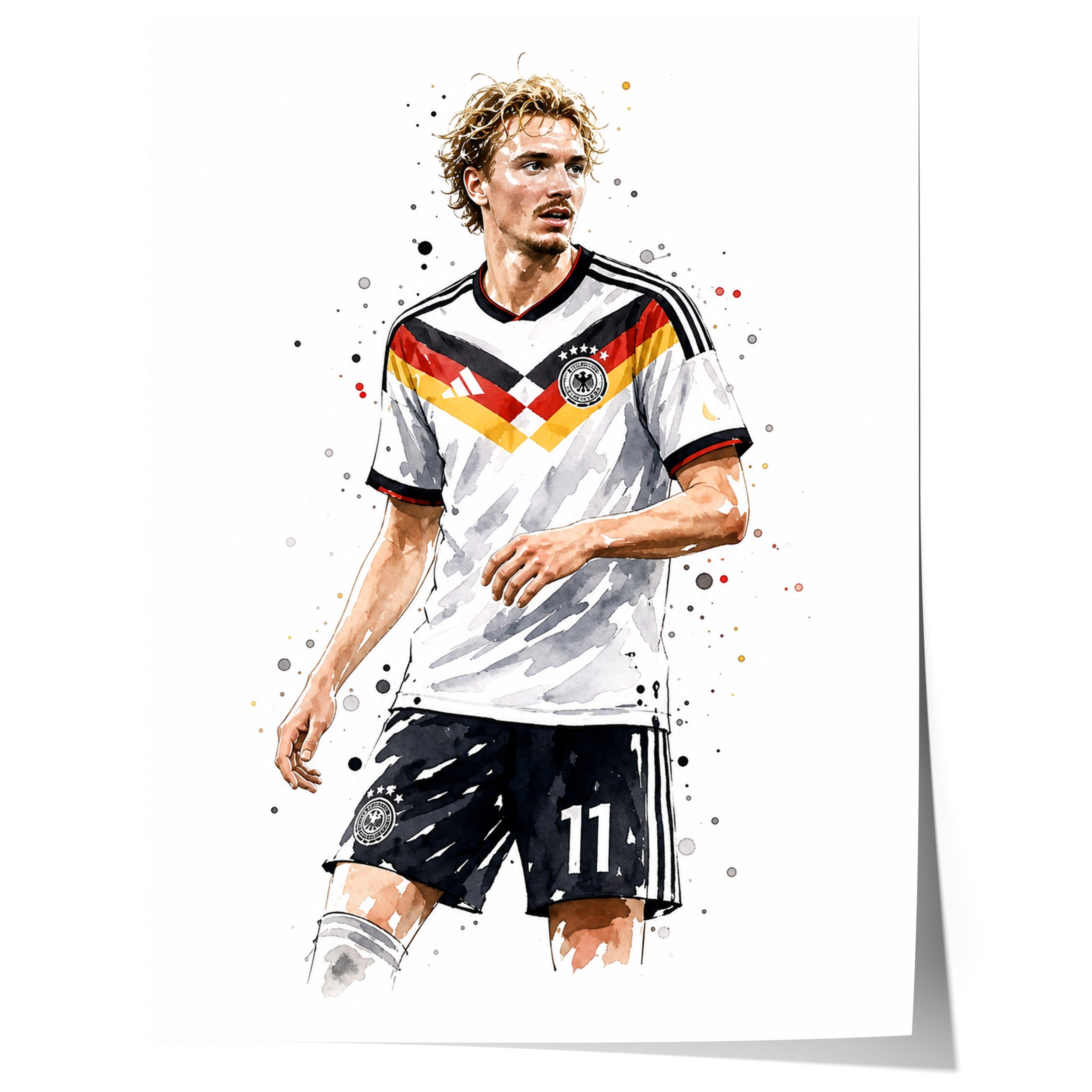 JUSTGOODMOOD Poster Deutschland Fussball Geschenkidee Aquarell Sport Wandbild Deko Print o, (1 St)