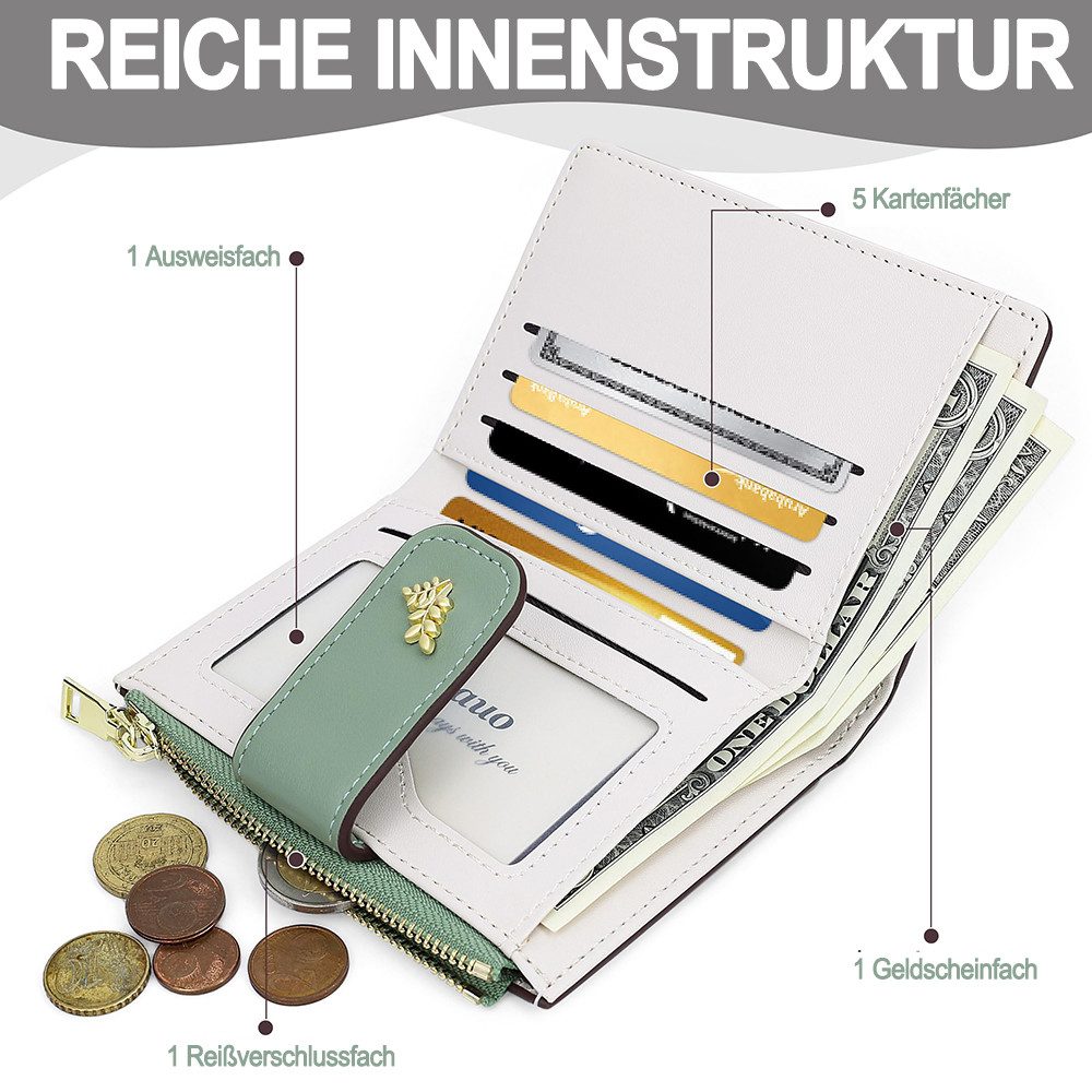 Zaewry Geldbörse Damen Geldbörse,KunstlederPortemonnaie,RFID-Geldbörse für Frauen, mit Münzfach und Kreditkartenhalter mit Reißverschlusstasche