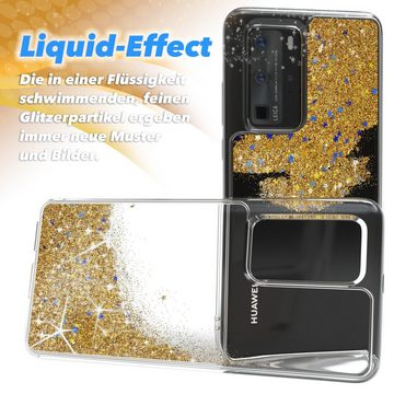 EAZY CASE Handyhülle Liquid Glittery Case für Huawei P40 Pro 6,58 Zoll, Durchsichtig Back Case Handy Softcase Silikonhülle Glitzer Cover Gold
