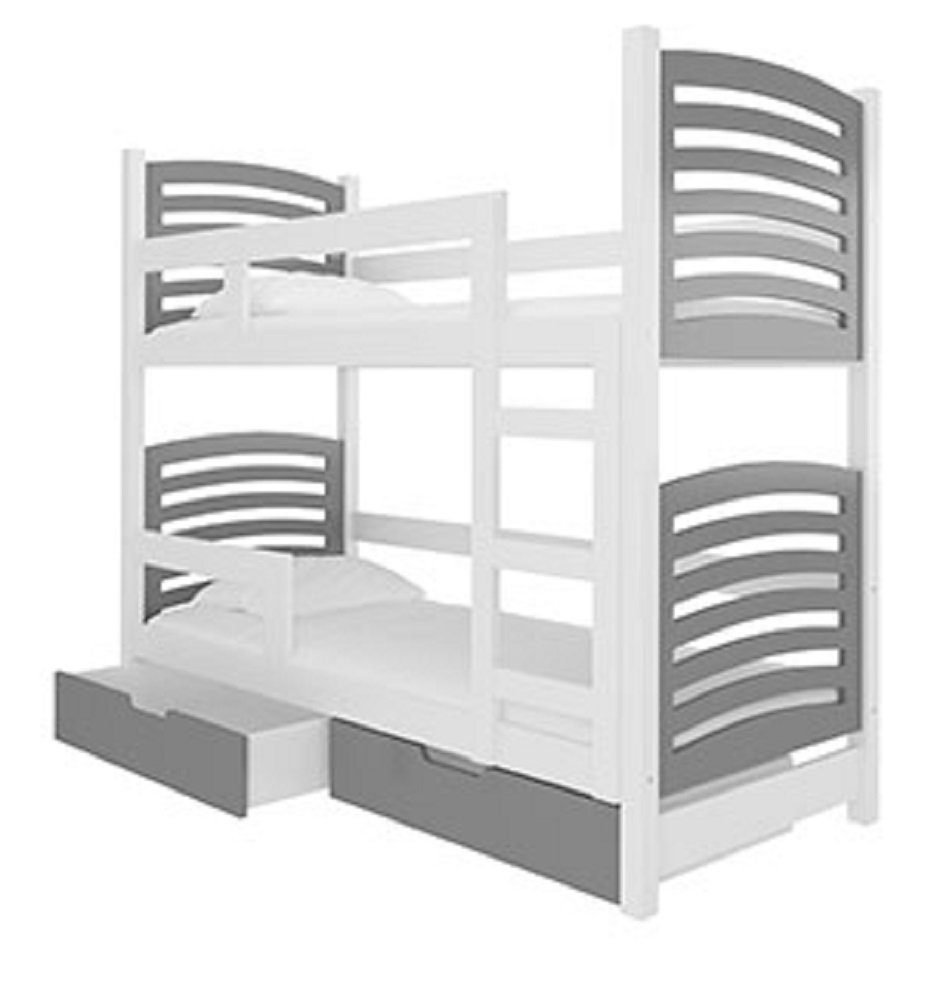 Feldmann-Wohnen Hochbett OSUNA mit grau (Etagenbett Kiefer Schlafgelegenheiten) weiß 2 / wählbar Farbe Absetzungen