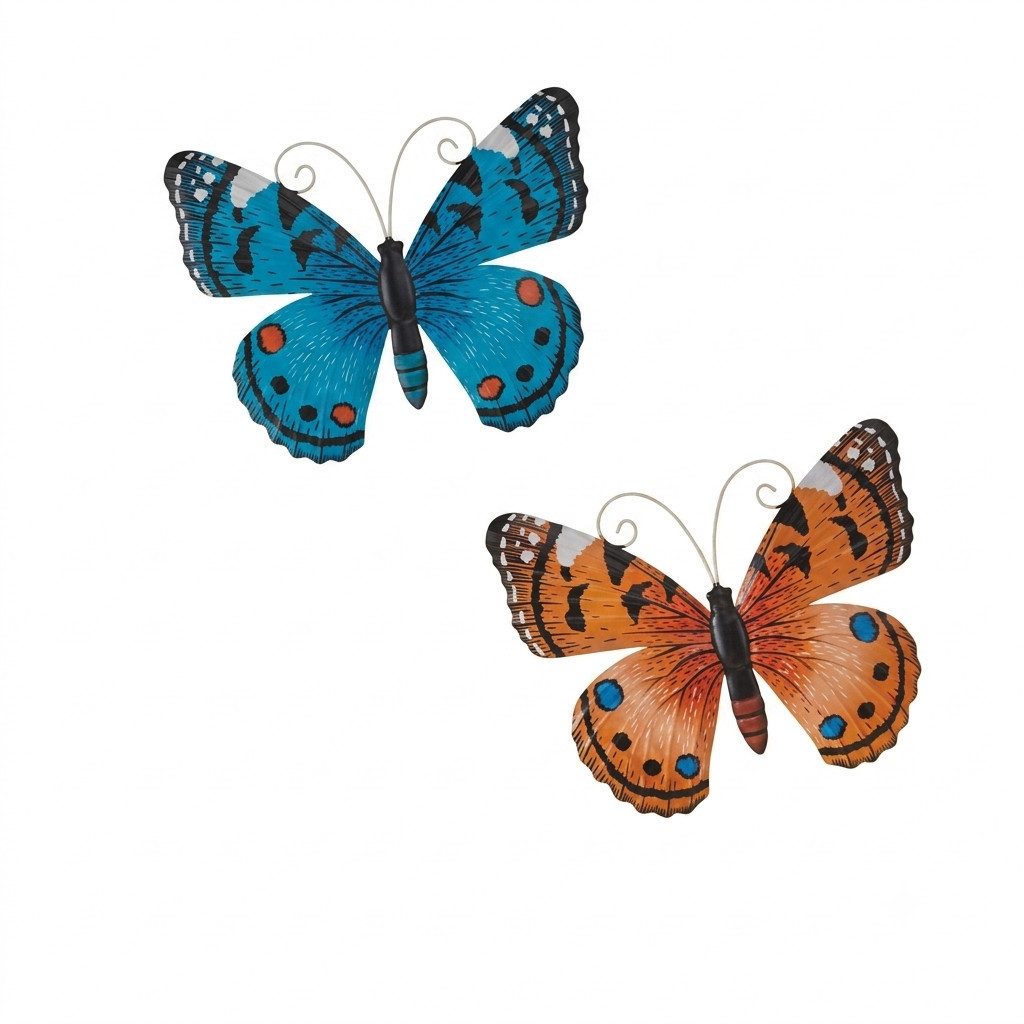 Hängedekoration Schmetterling Metall Wand Hänge Deko Bild Blau & Orange 2er Set