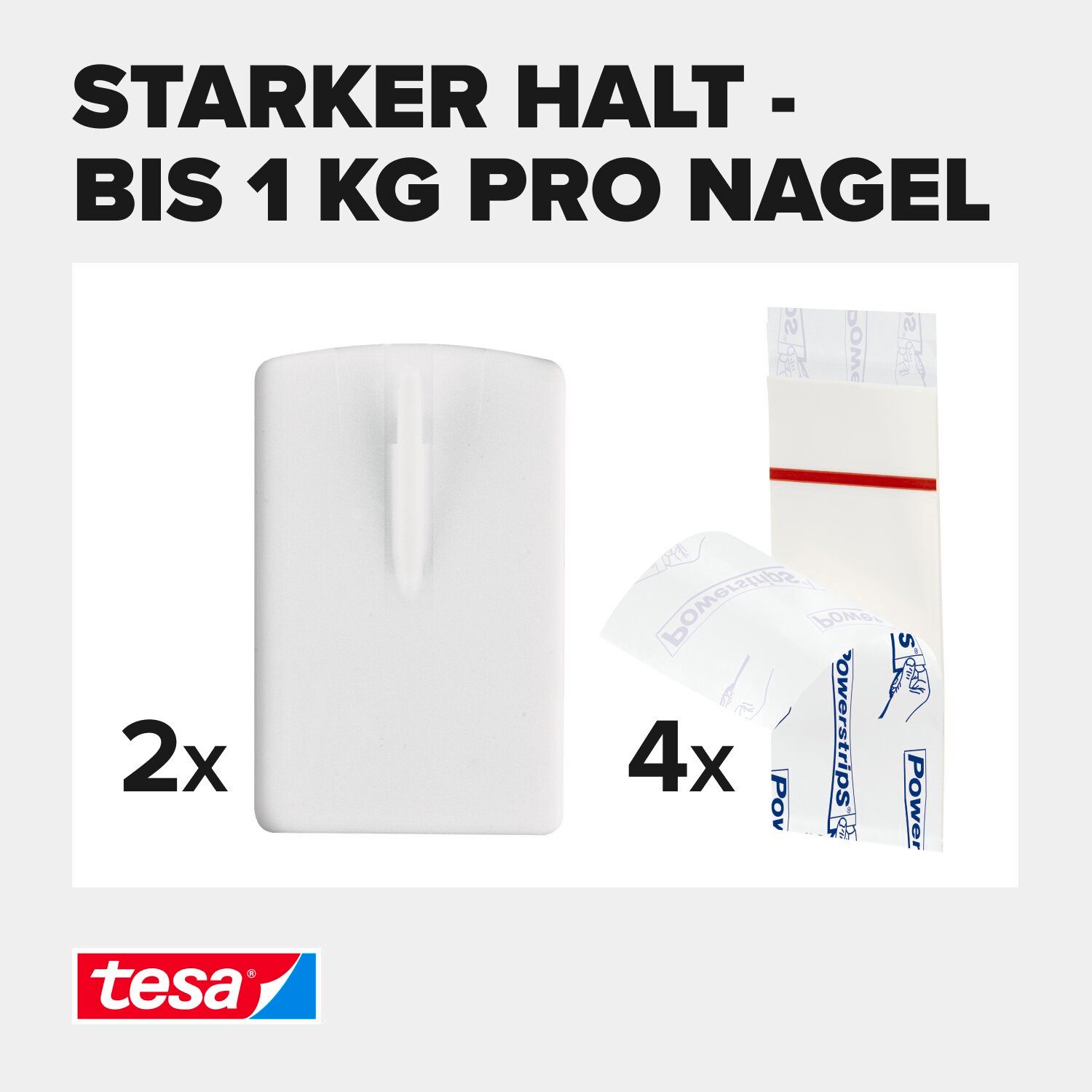 tesa Klebehaken Powerstrips Klebenagel, Dekoration, Bilder, Leinwände, Lichterketten, Girlanden, (Packung, 1-St., Bildernagel, Posterstrips), Stripes selbstklebend - Bilderhaken - kleben statt bohren