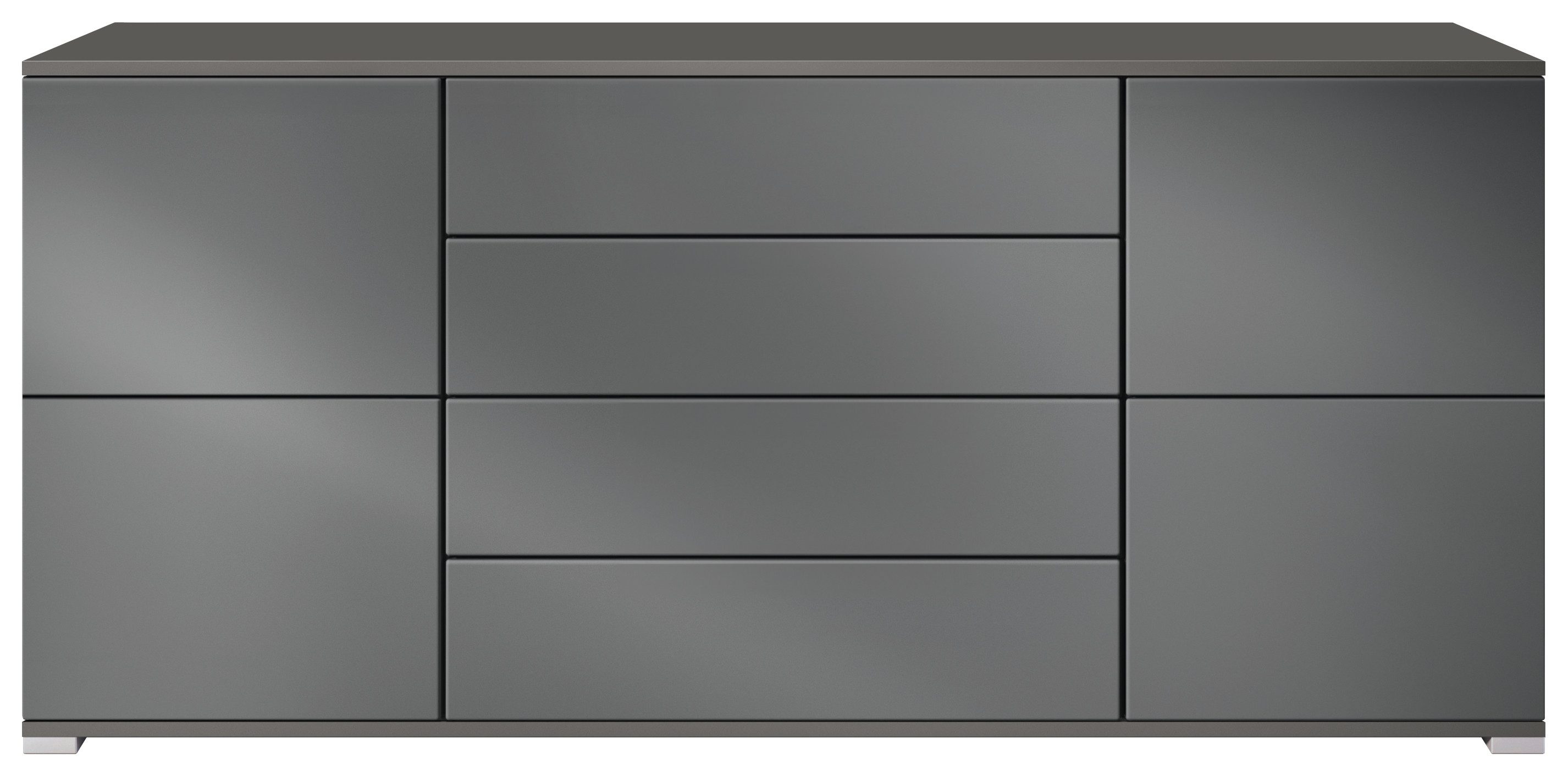 Vladon Sideboard Rova V2 (Kommode mit 4 Türen, 4 Schubladen, Made in Germany), Anthrazit matt/Graphit Seidenmatt (166,5 x 75,5 x 35)