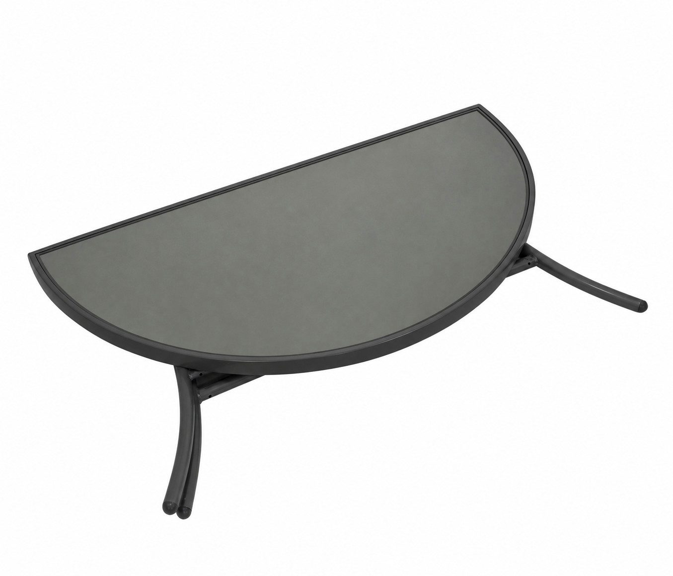 DEGAMO Gartentisch PALERMO, Anstelltisch halbrund 58x110cm, Metall anthrazit, Glas grau