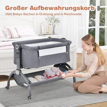 KOMFOTTEU Beistellbett 3-in-1-Babywiege, 7-Fach höhenverstellbar, bis 9 kg Belastbar