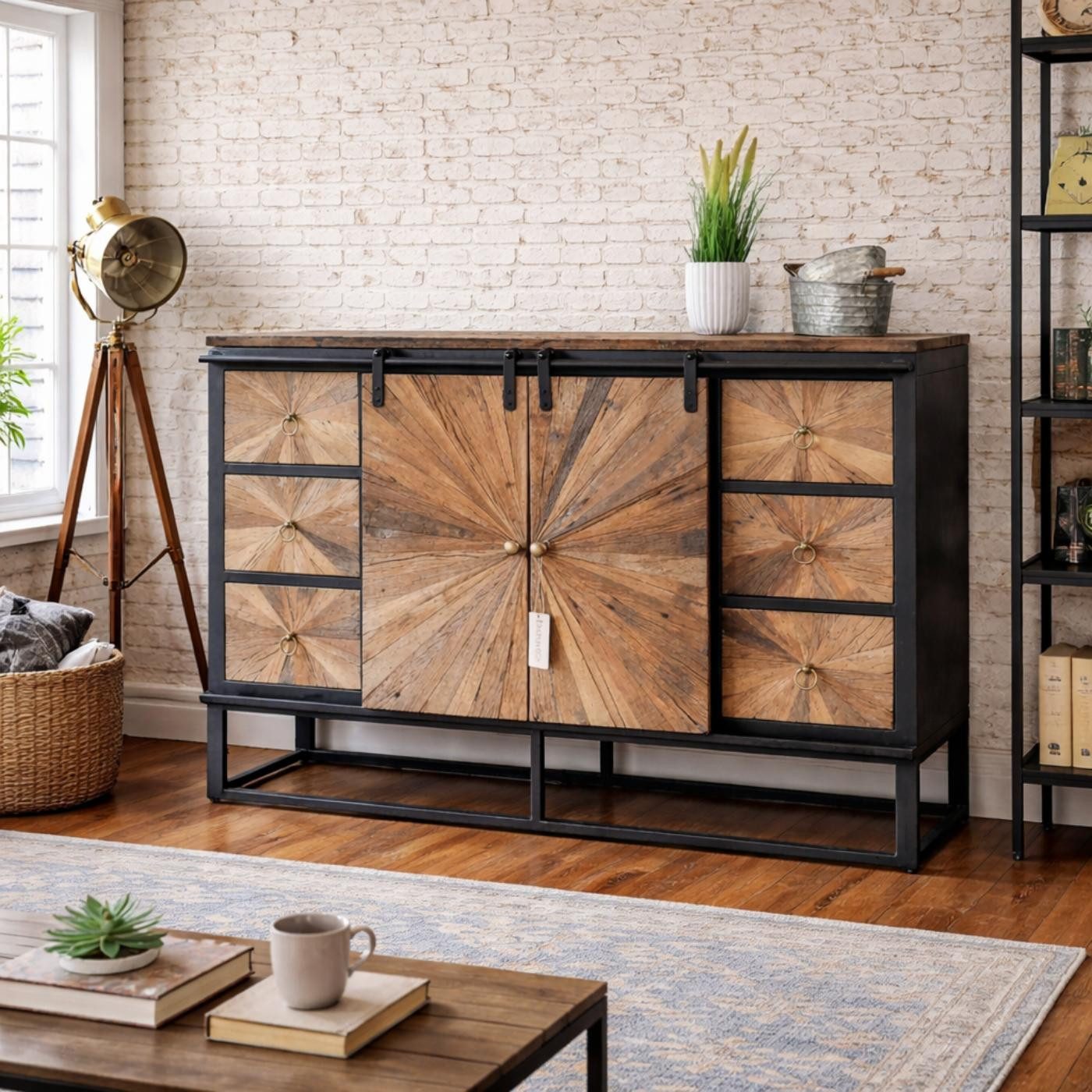 baario Sideboard Anrichte MERID Altholz, massiv recycelt Treibholz Industrial Design