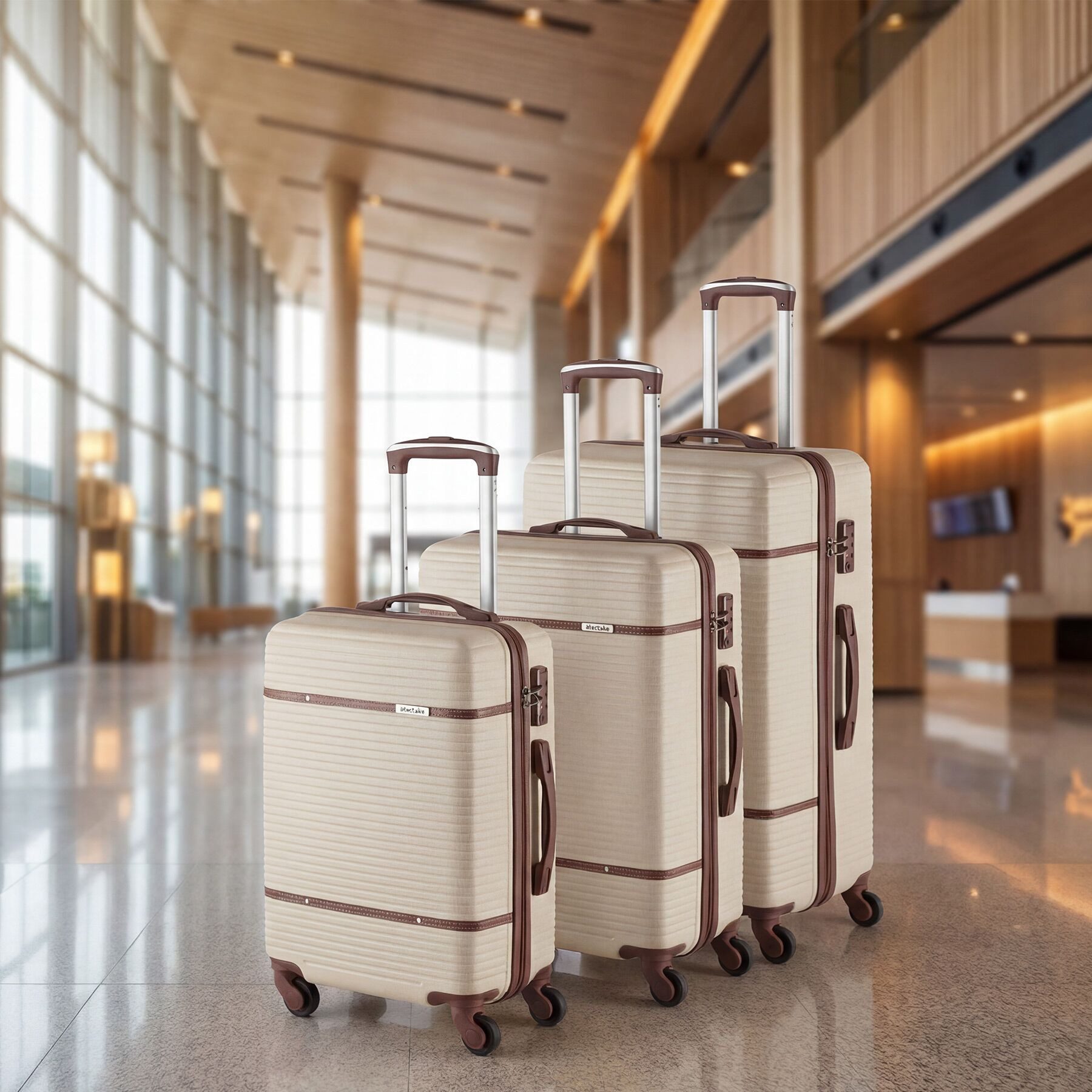 tectake Trolley Hartschalenkoffer-Set 13-tlg. ABS-Kunststoff, inkl. Kofferwaage, 4 Rollen, TSA-Sicherheitszahlenschloss, 360° drehbare, abnehmbare Doppelrollen