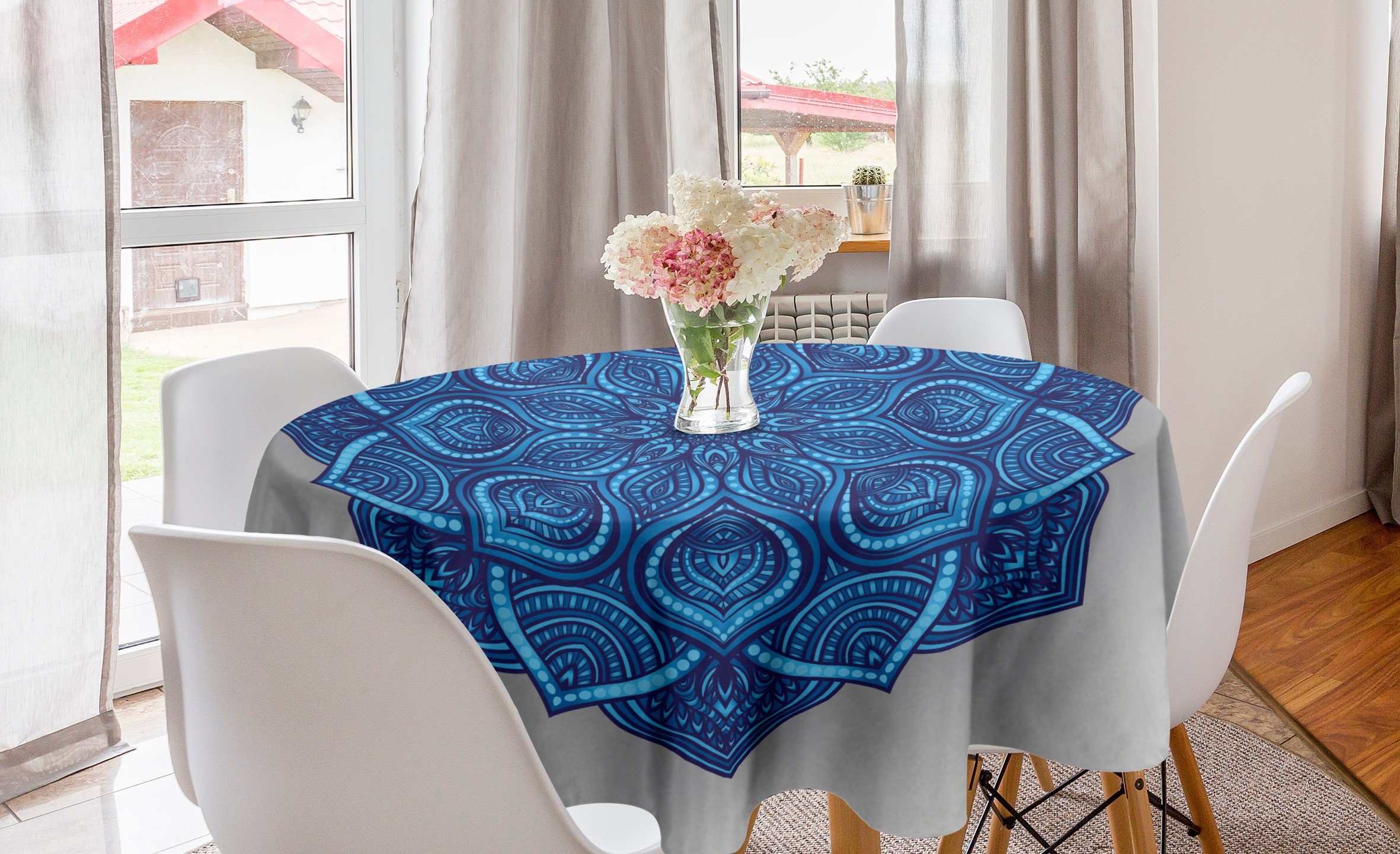 Kreis Abdeckung Dekoration, Esszimmer Blauer Tischdecke Abakuhaus für Vintage-Motiv Mandala Küche Tischdecke