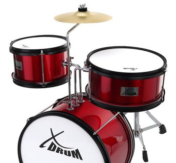 XDrum Kinderschlagzeug Junior KIDS,Komplettes Drumset, Inkl. Drumsticks & Hocker, Kesselgrößen: Bass Drum 14", Snare Drum 8", Tomtom 10" & Becken 8''