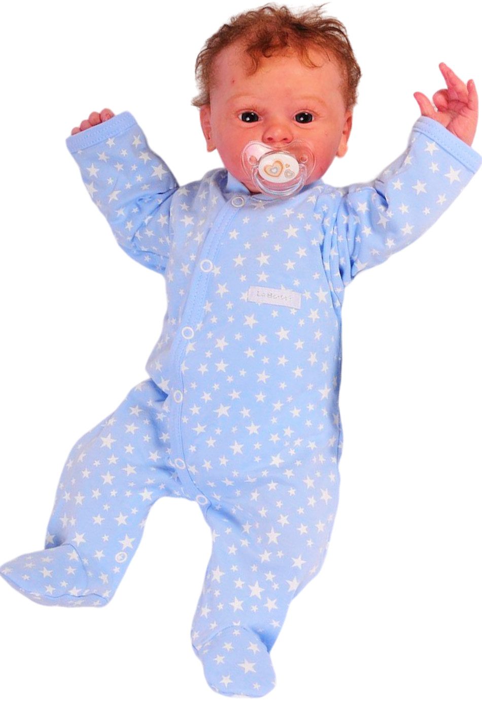 La Bortini Strampler Schlafoverall Baby Overall Schlafanzug in Blau mit Sternchen aus reiner Baumwolle, 44 50 56 62 68 74 80 86 92 98