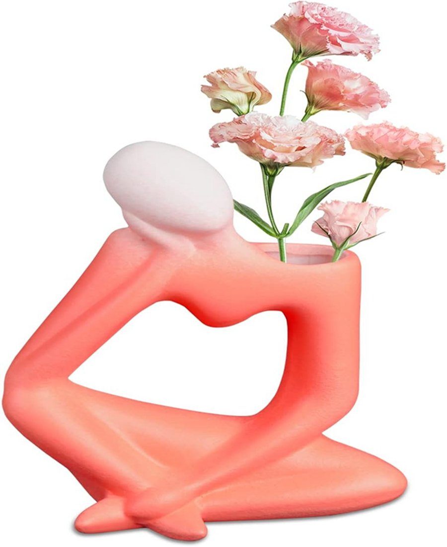 Ronner UG Tischvase Keramik Vasen Deko,vase für pampasgras denker humanoid Keramik vase (1 St) Ziegelrot | Tischvasen