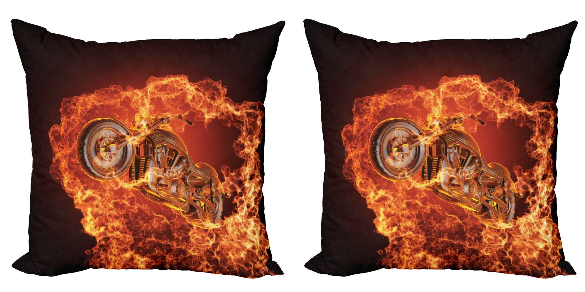 Kissenbezüge Modern Accent Doppelseitiger Digitaldruck, Abakuhaus (2 Stück), schwarz orange Motorrad in Feuer