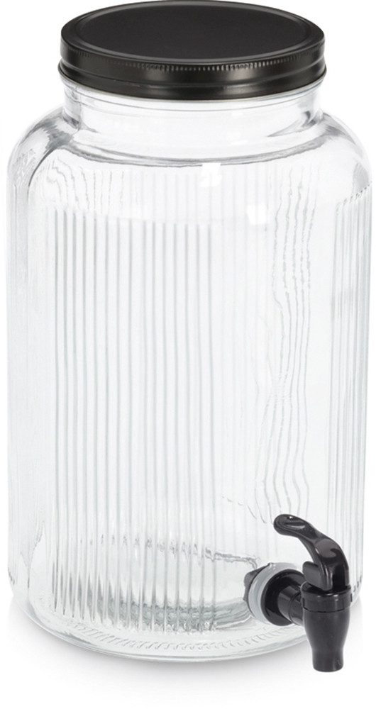 Zeller Present Getränkespender Glas mit Zapfhahn, Glas/Metall, vielfältig einsetzbar, 3900 ml, Riffeloptik